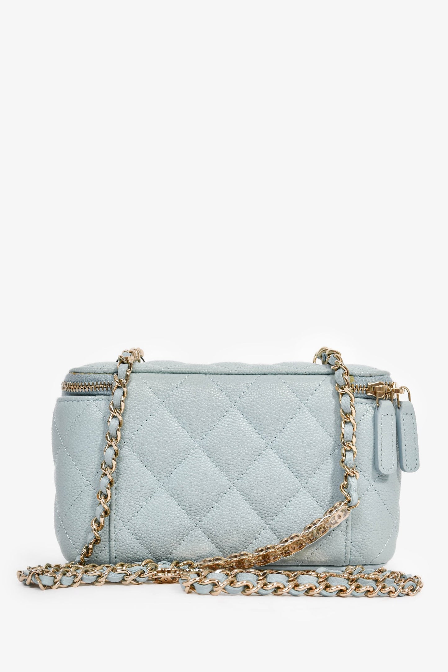 Chanel™ 2021 Blue Caviar Leather Quilted CC Vanity Top Handle Bag