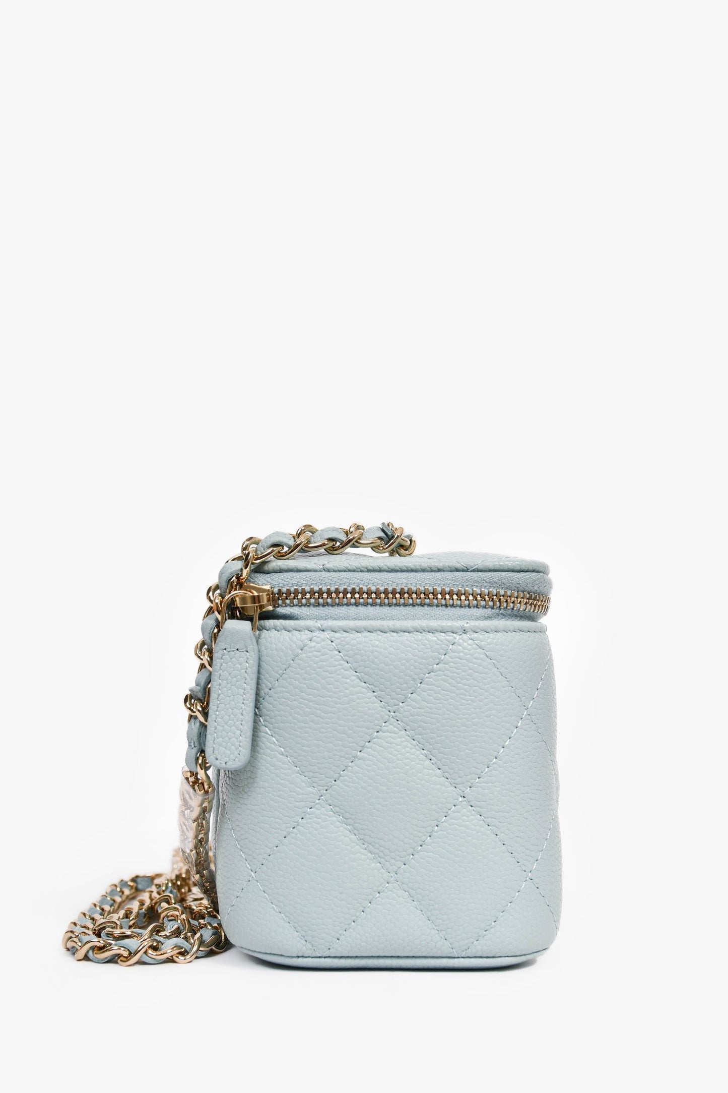 Chanel™ 2021 Blue Caviar Leather Quilted CC Vanity Top Handle Bag