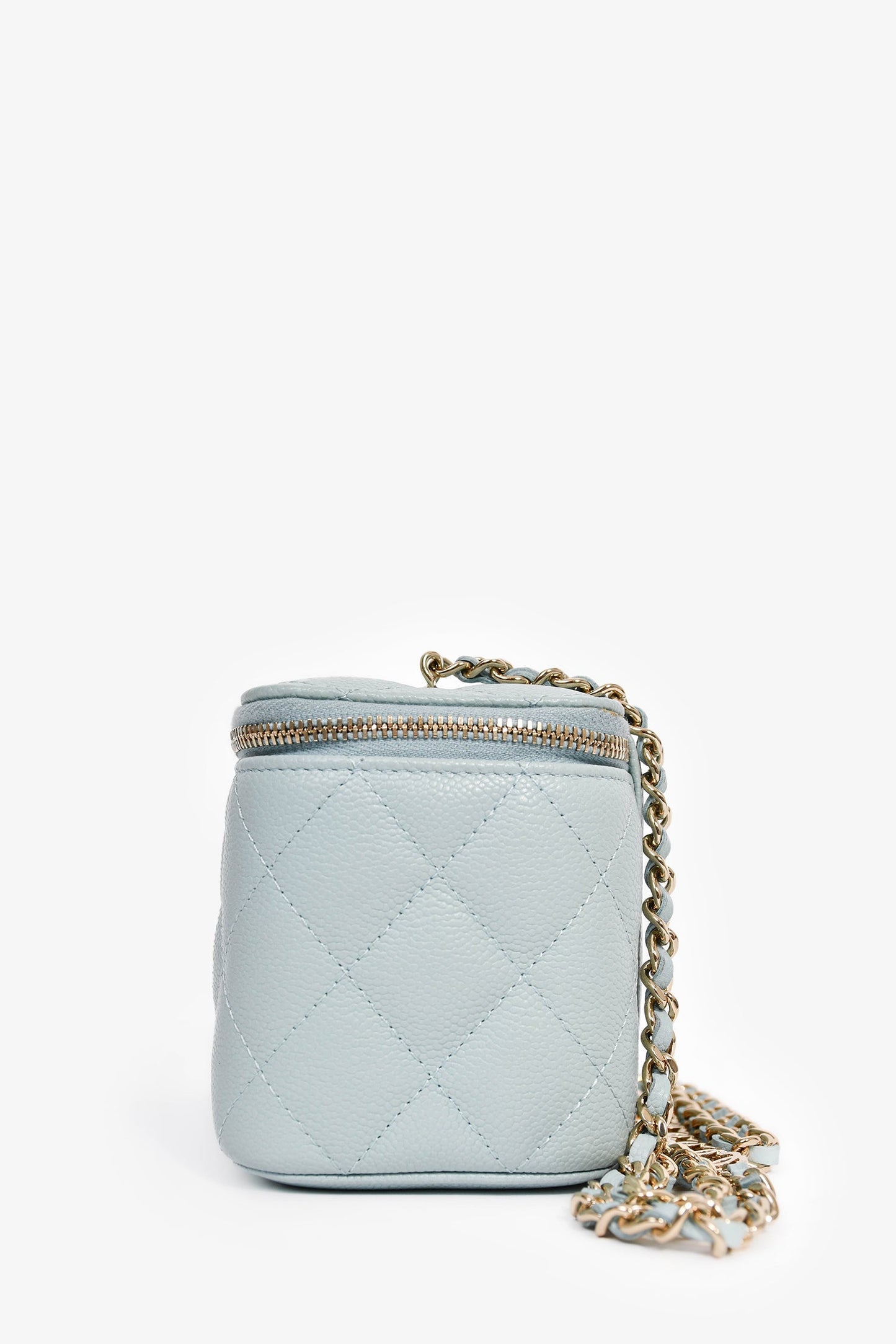 Chanel™ 2021 Blue Caviar Leather Quilted CC Vanity Top Handle Bag