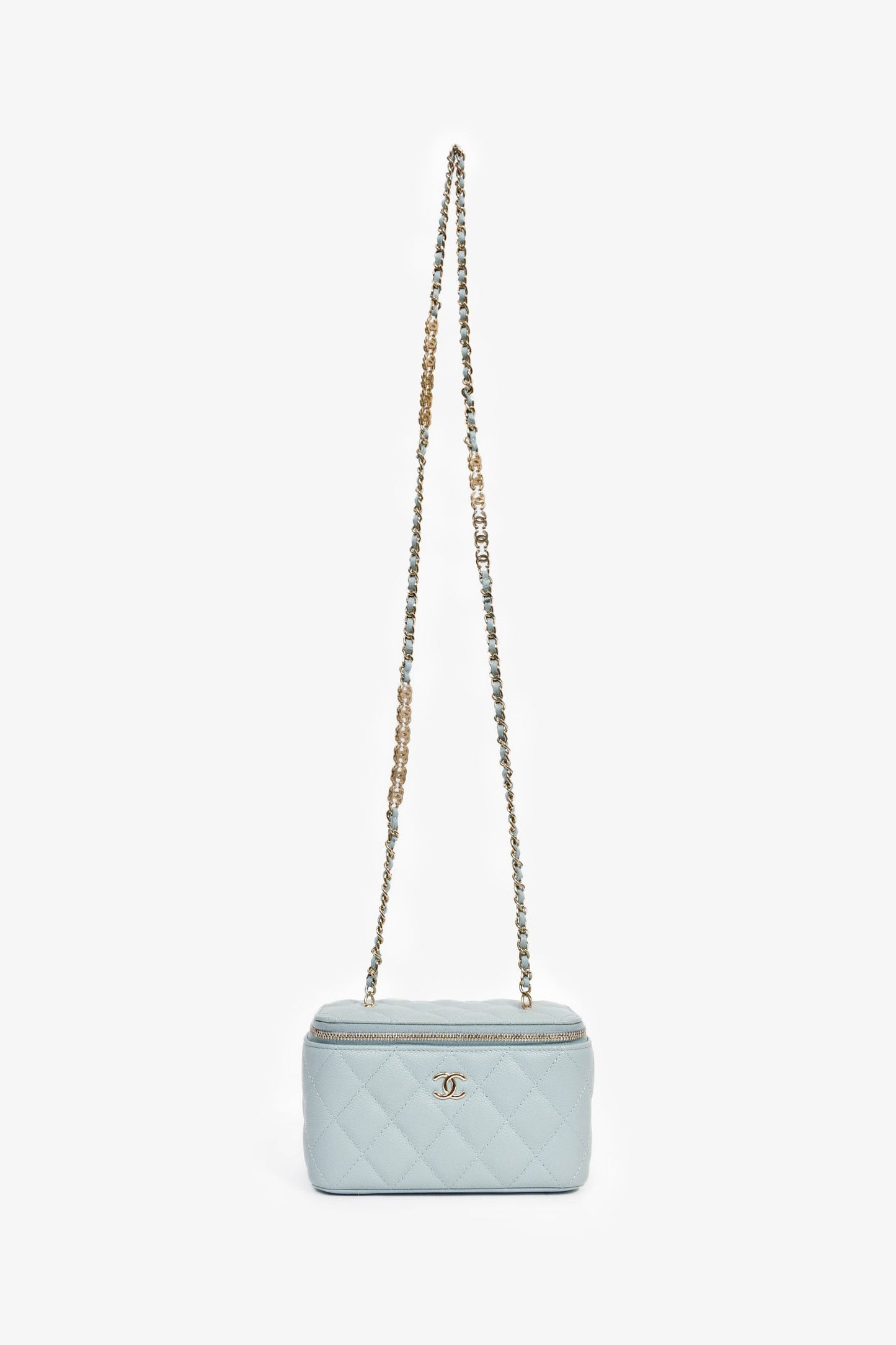 Chanel™ 2021 Blue Caviar Leather Quilted CC Vanity Top Handle Bag