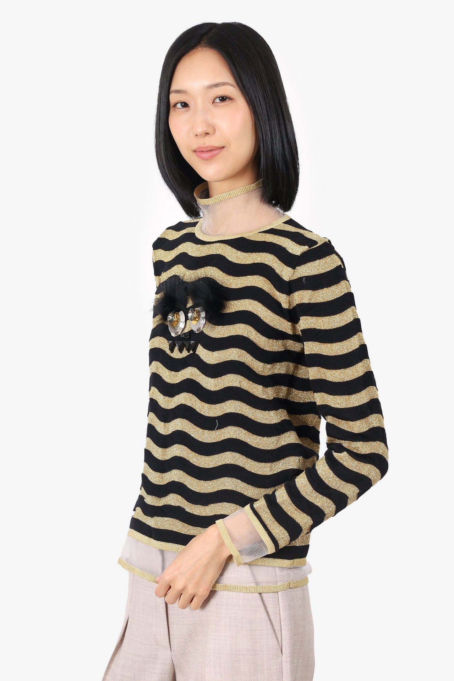Fendi Black/Gold Metallic Embellished Monster Sweater Size 42