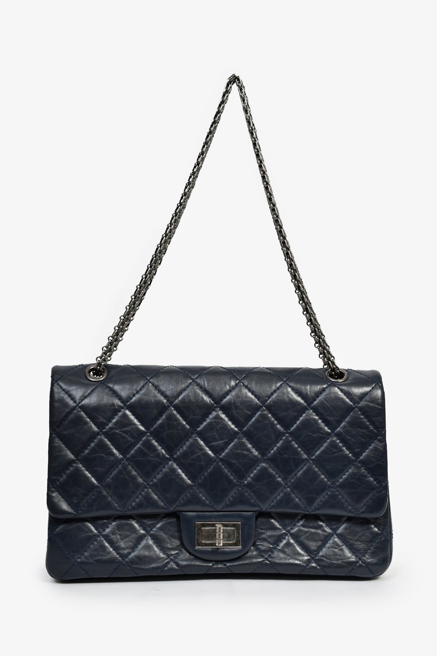 Chanel™ 2011-12 Navy Quilted Lambskin 227 Maxi Reissue Flap Shoulder Bag