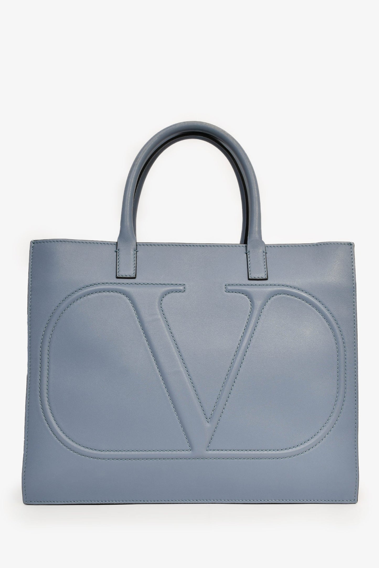 Valentino Blue Smooth Leather 'V' Logo Tote