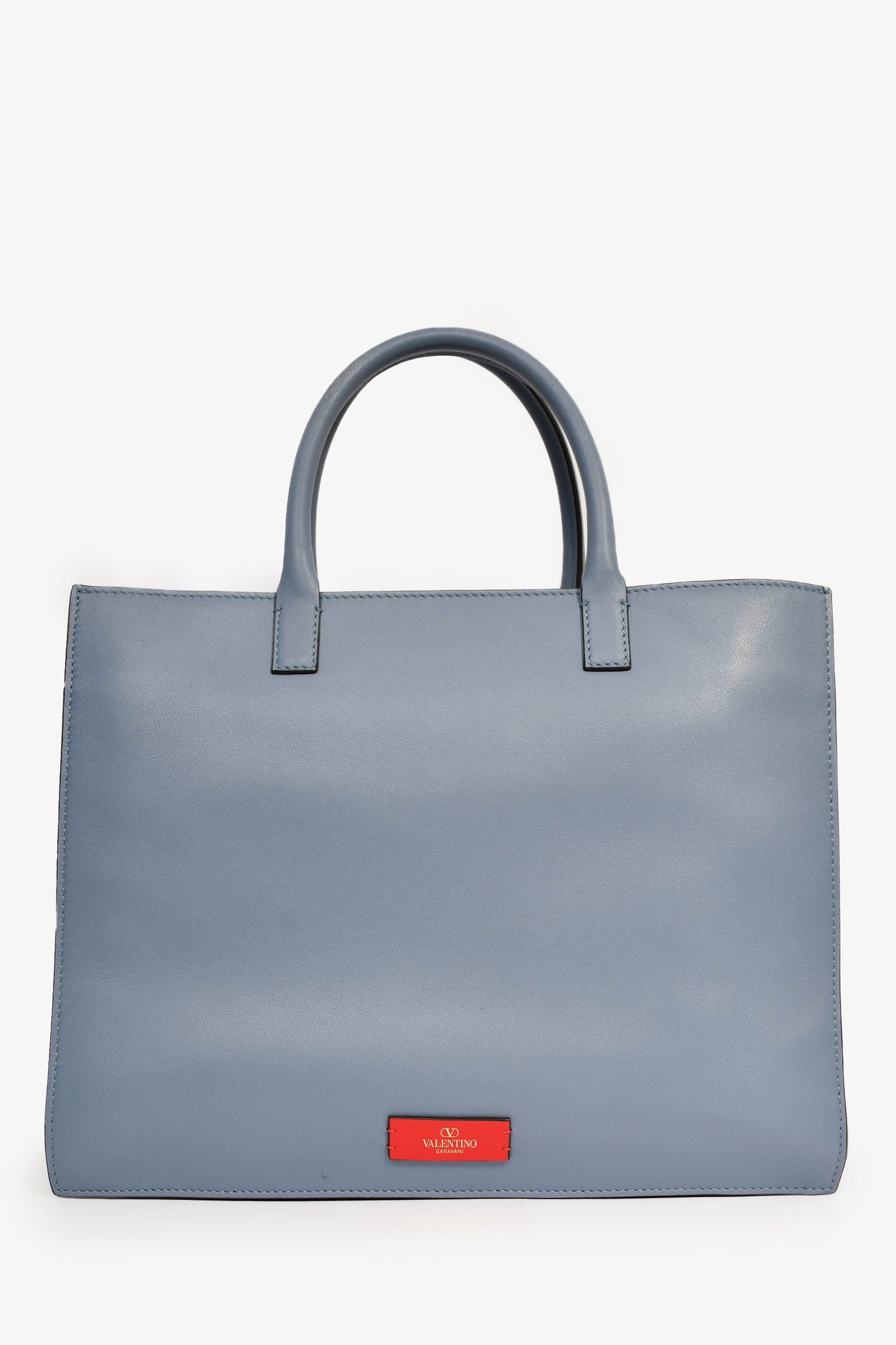 Valentino Blue Smooth Leather 'V' Logo Tote