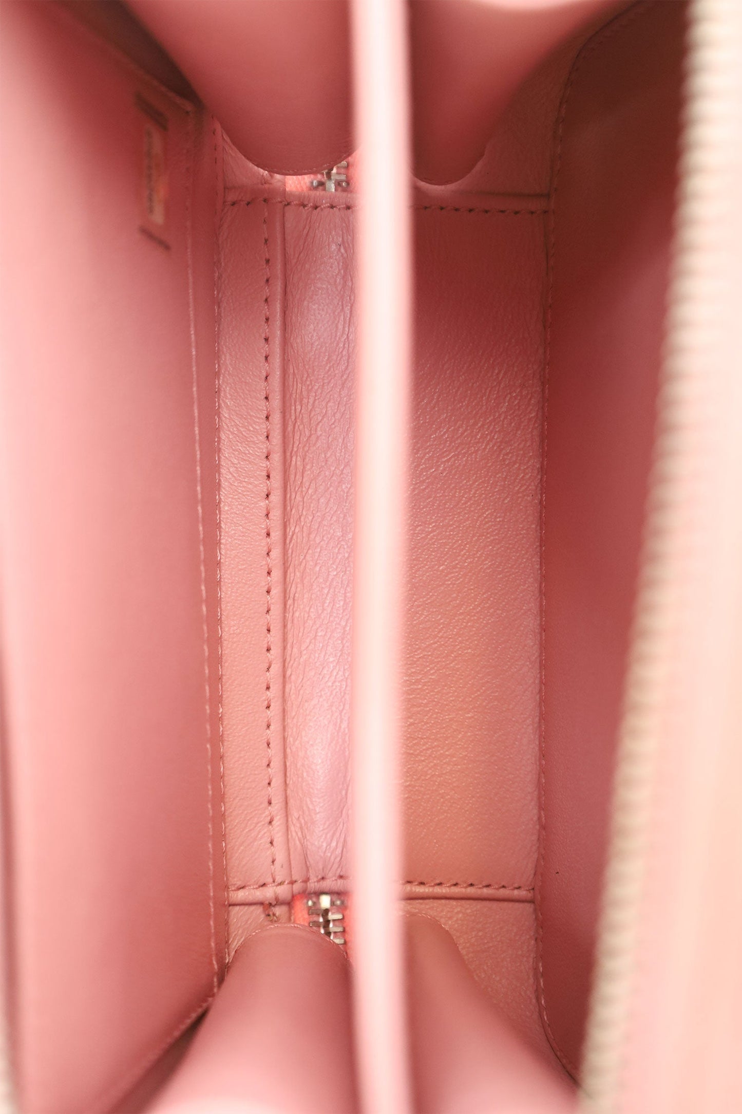 Chanel™ 2019 Pink/White Caviar Quilted Striped Small CC Filigree Vanity Case