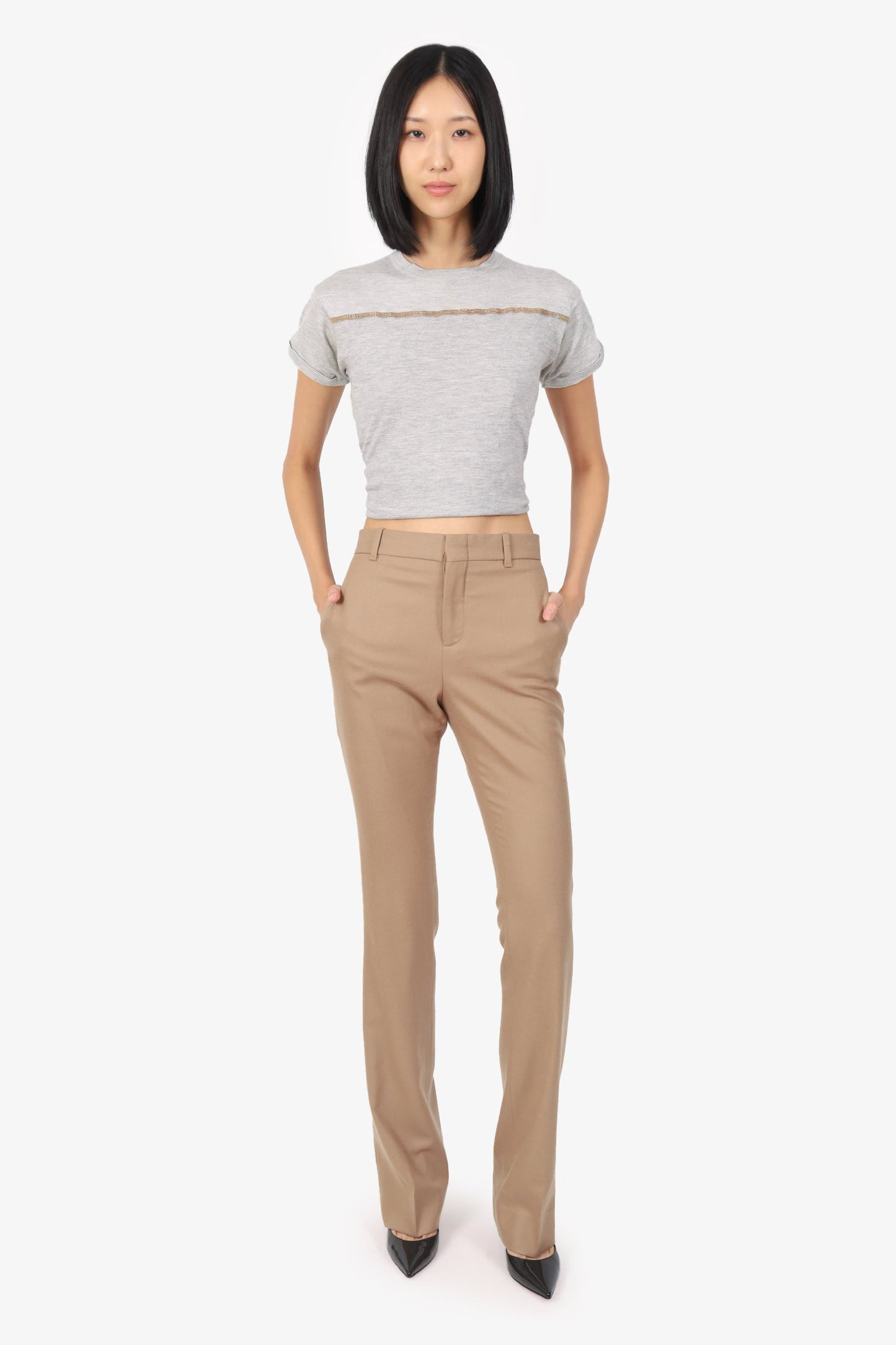 Gucci Beige Wool/Cashmere Straight Leg Trors Size 40