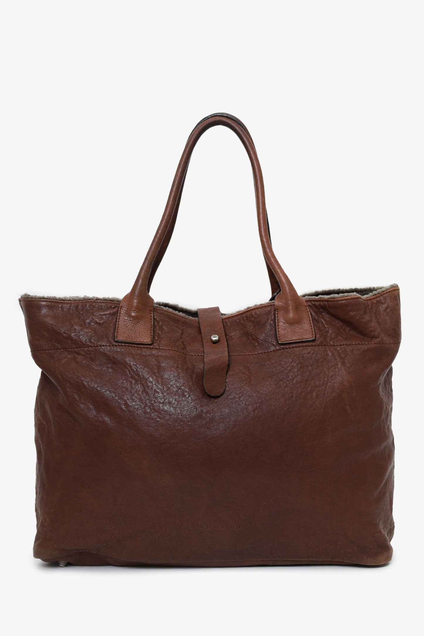 Brunello Cucinelli Brown Leather Shearling Trim Tote