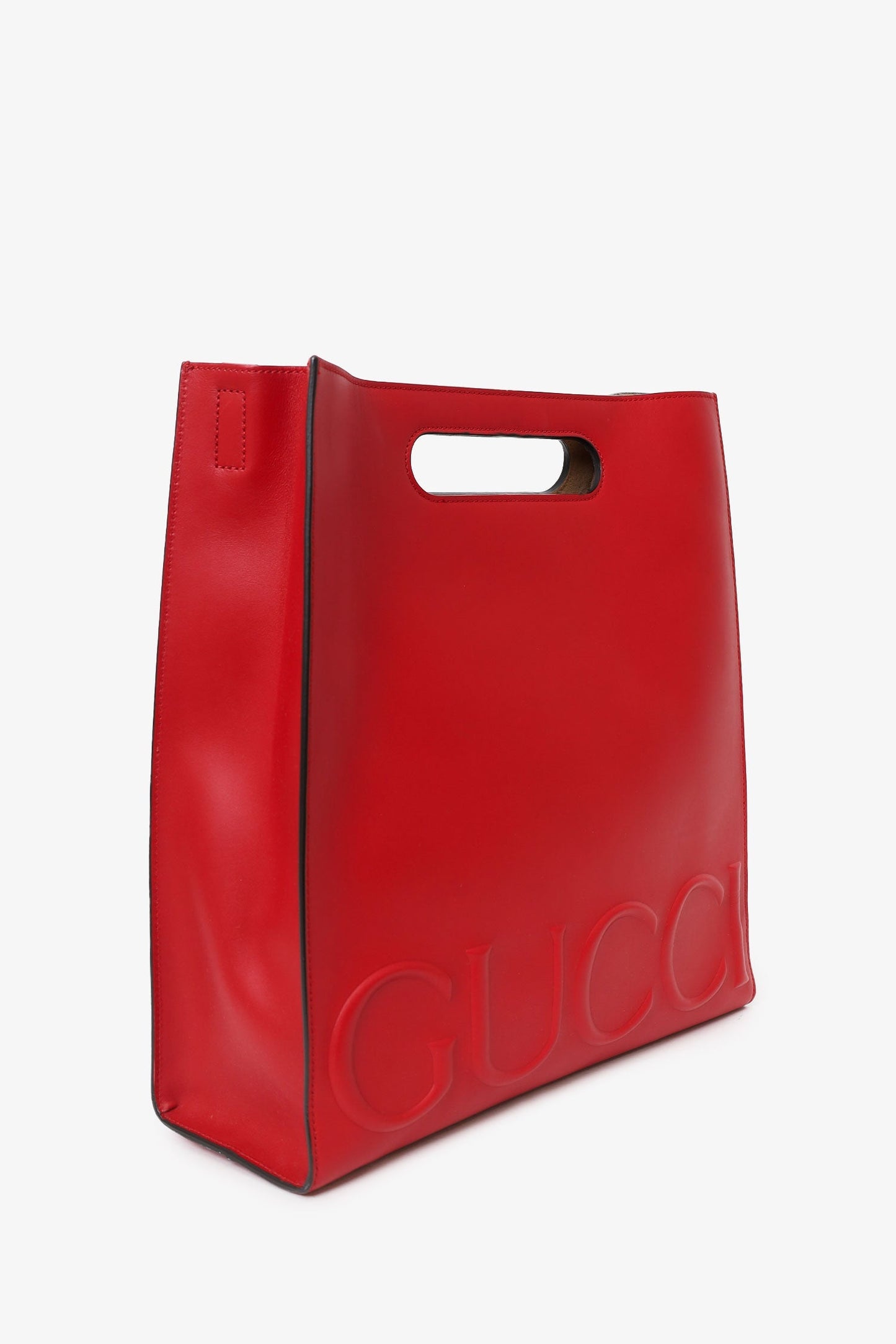 Gucci Red Leather XL Tote Bag with Strap