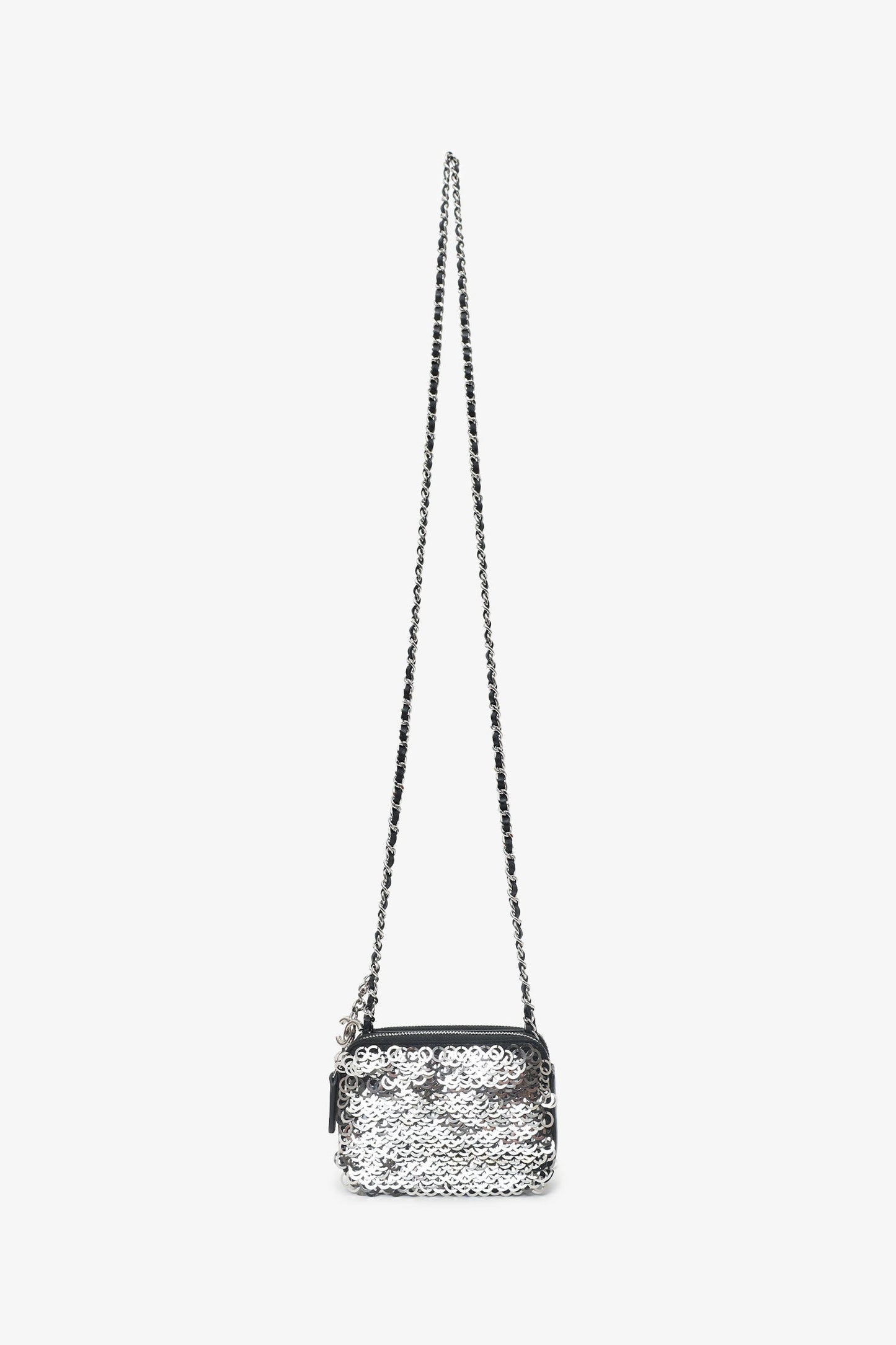 Chanel™ Black Sequin Double Zip Clutch