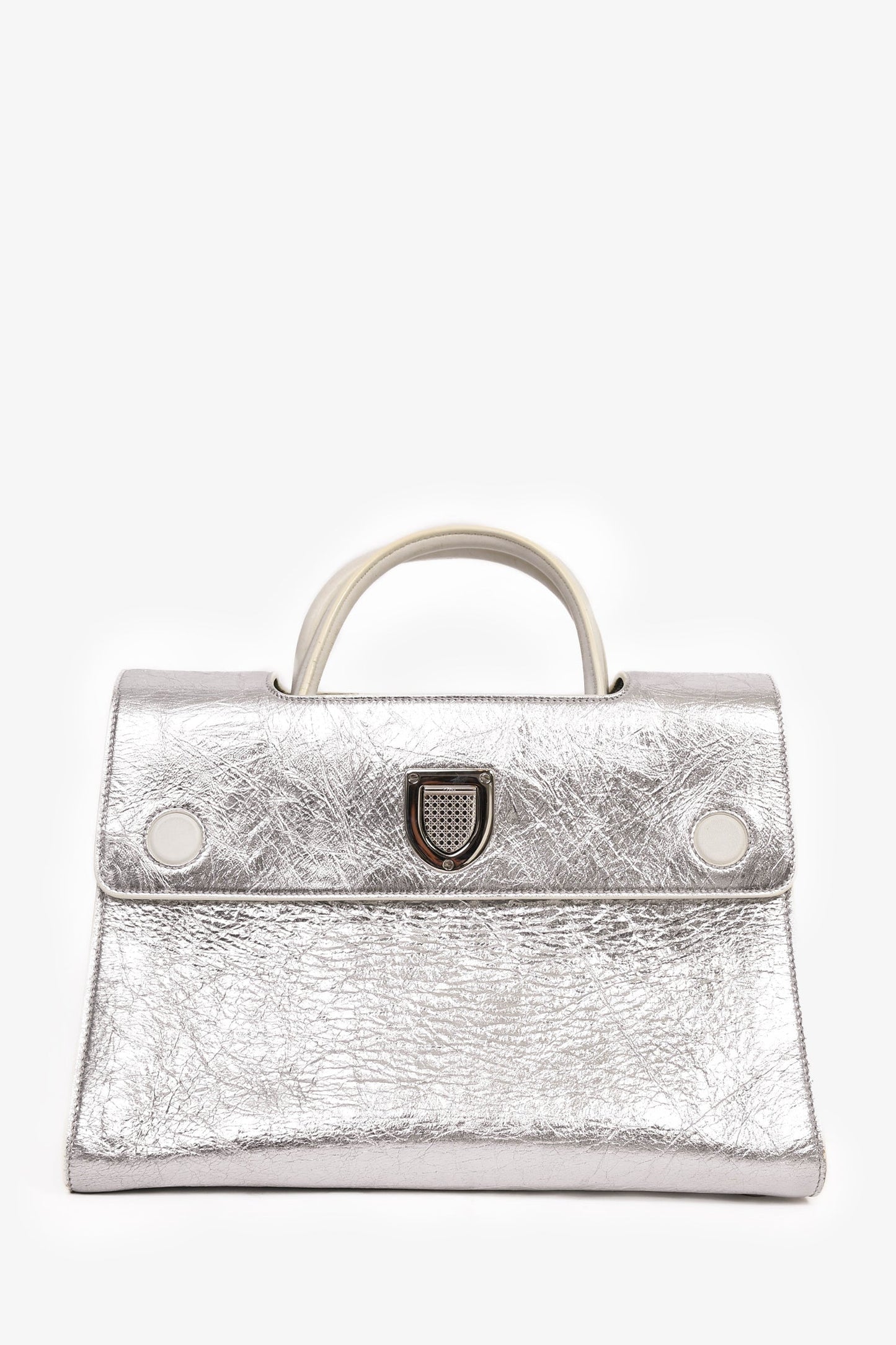 Christian Dior Silver Crinkle Leather 'Diorever' Medium Top Handle with Strap