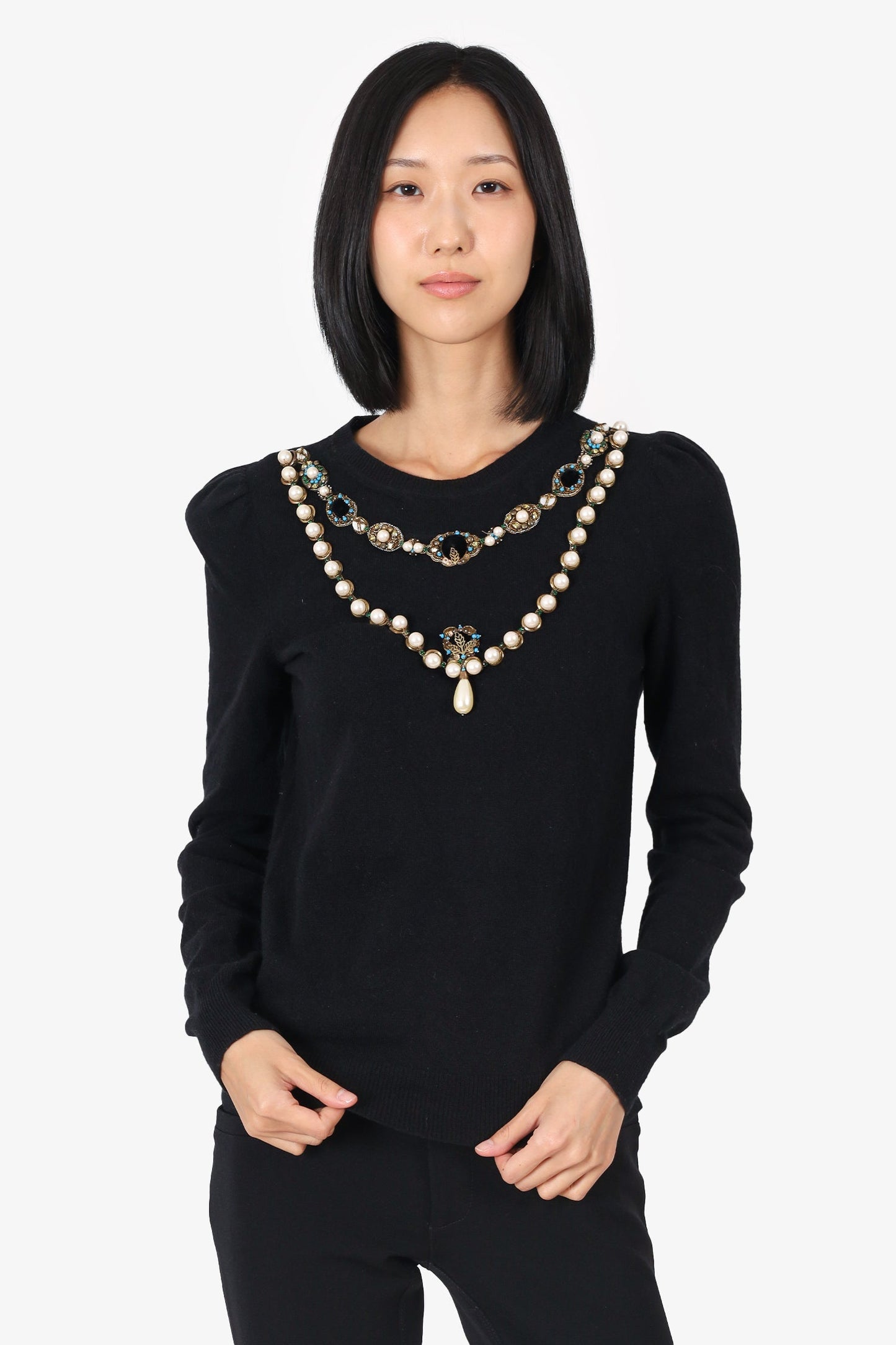 Gucci Black Wool Pearl Neck Sweater Size M