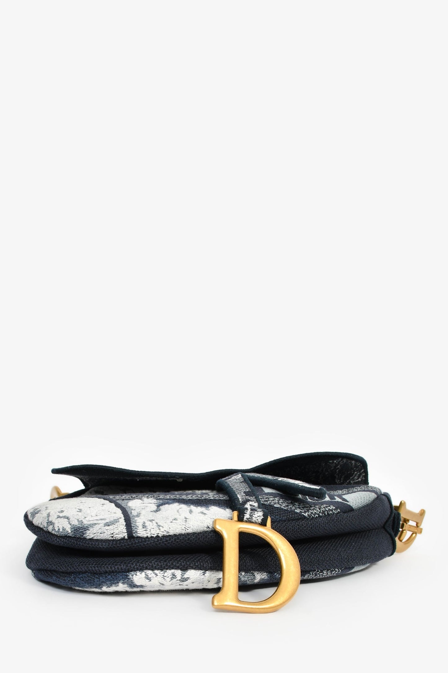 Christian Dior 2020 Navy Blue/White Embroidered Jacquard Saddle Bag
