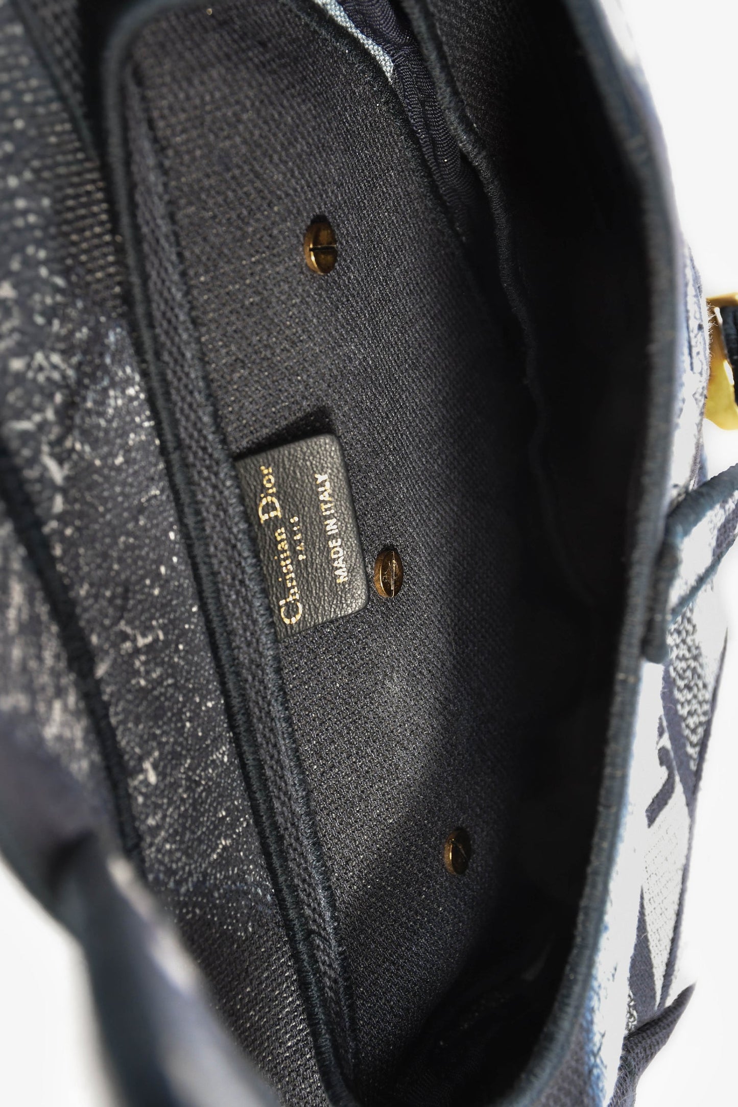 Christian Dior 2020 Navy Blue/White Embroidered Jacquard Saddle Bag