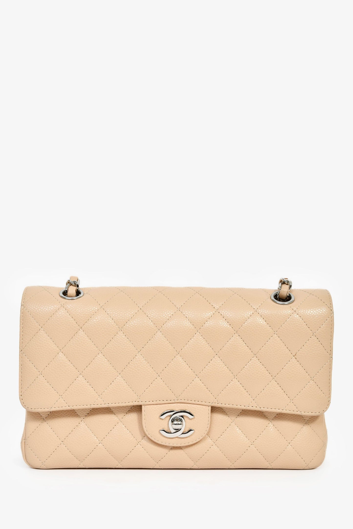 Chanel™ 2011 Beige Caviar Leather Medium Double Flap Shoulder Bag