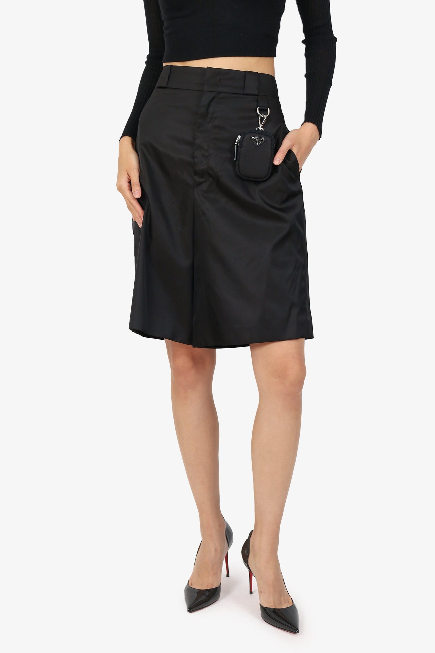 Prada Black Re-Nylon Bermuda Shorts With Pouch Size 40