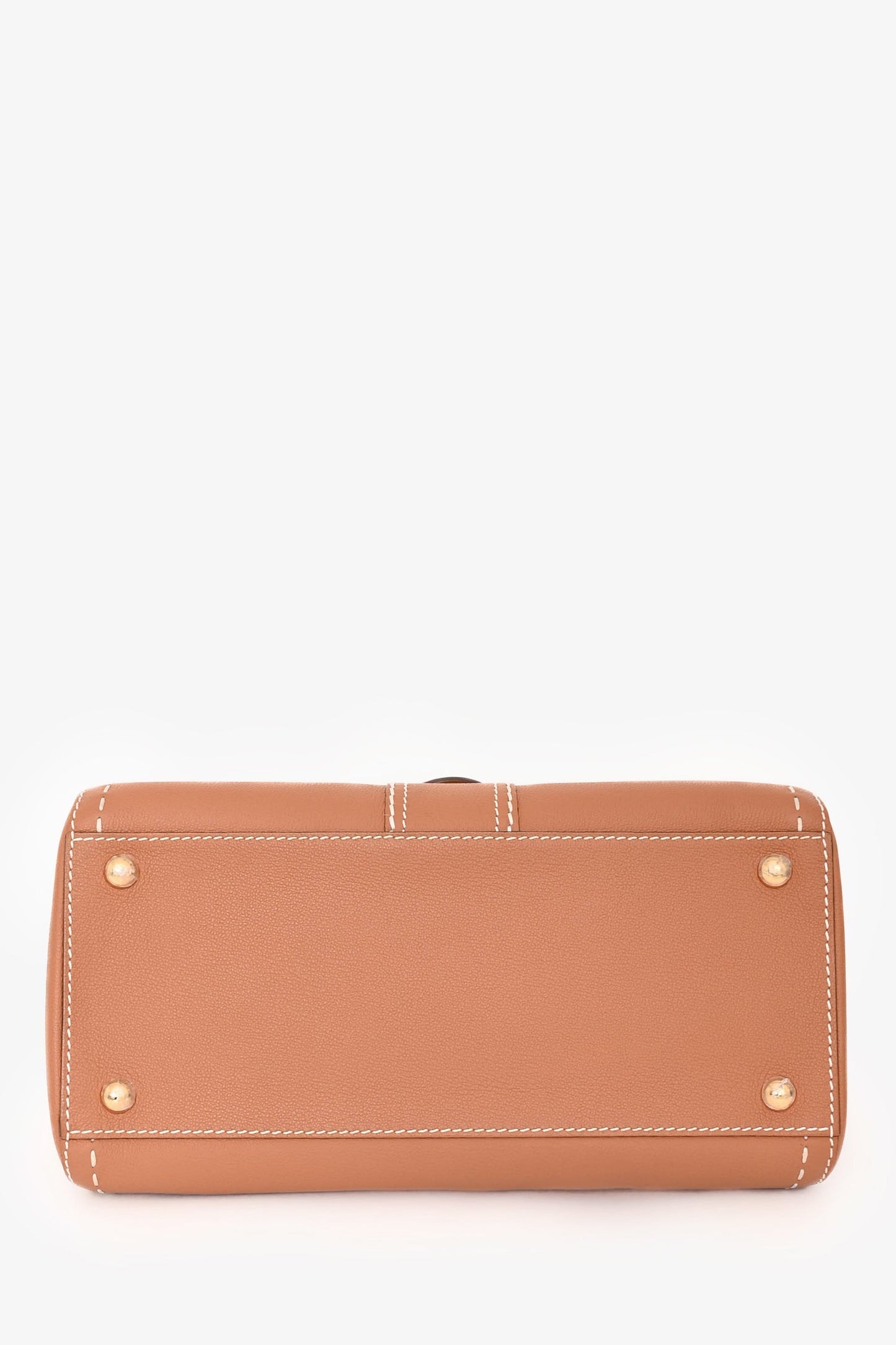 Delvaux Brown Leather Stitch Detail Le Brilliant MM Top Handle Gold Hardware with Strap