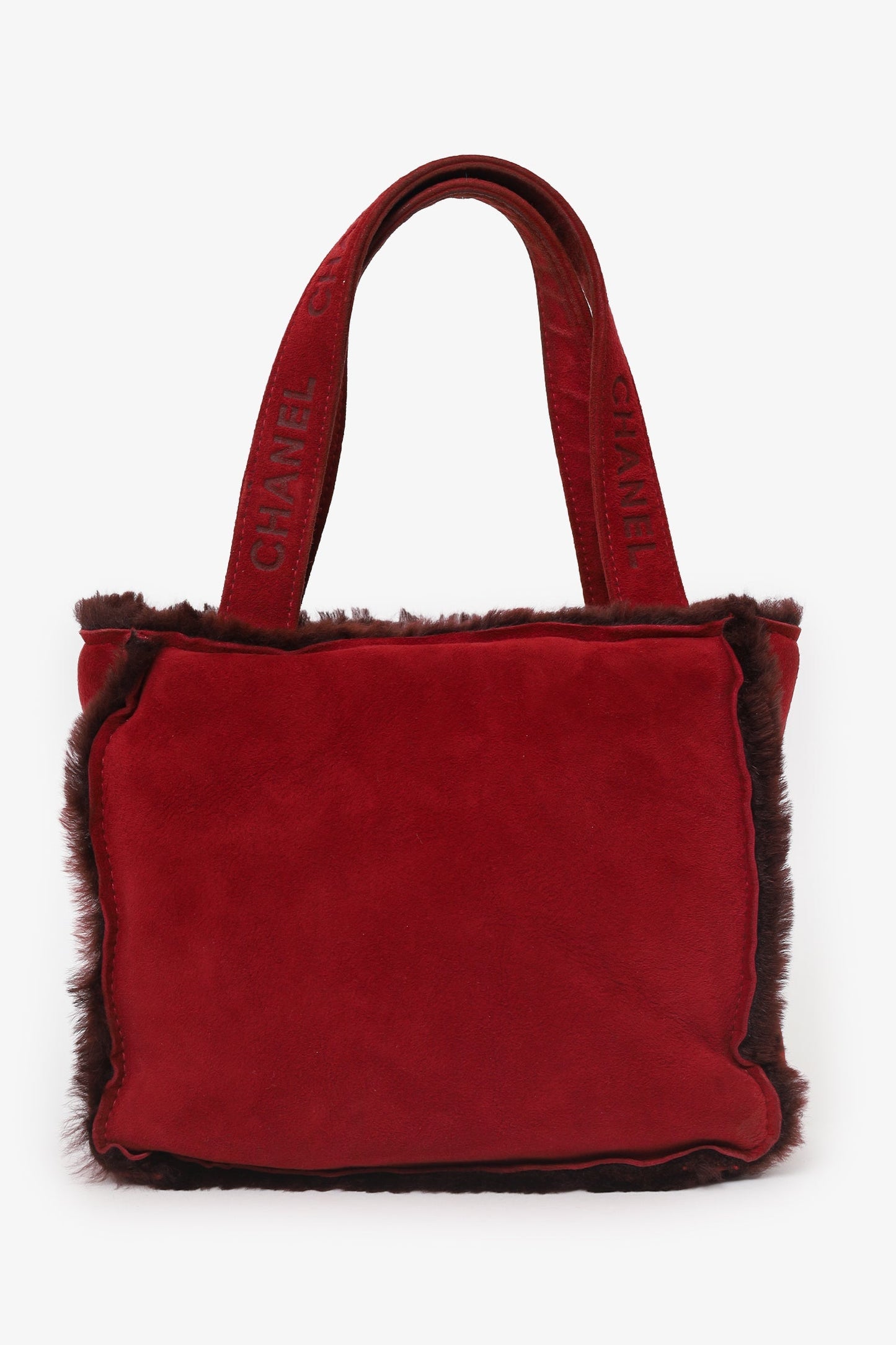 Chanel™ 1997-99 Red Suede Fur Trimmed Mini Tote