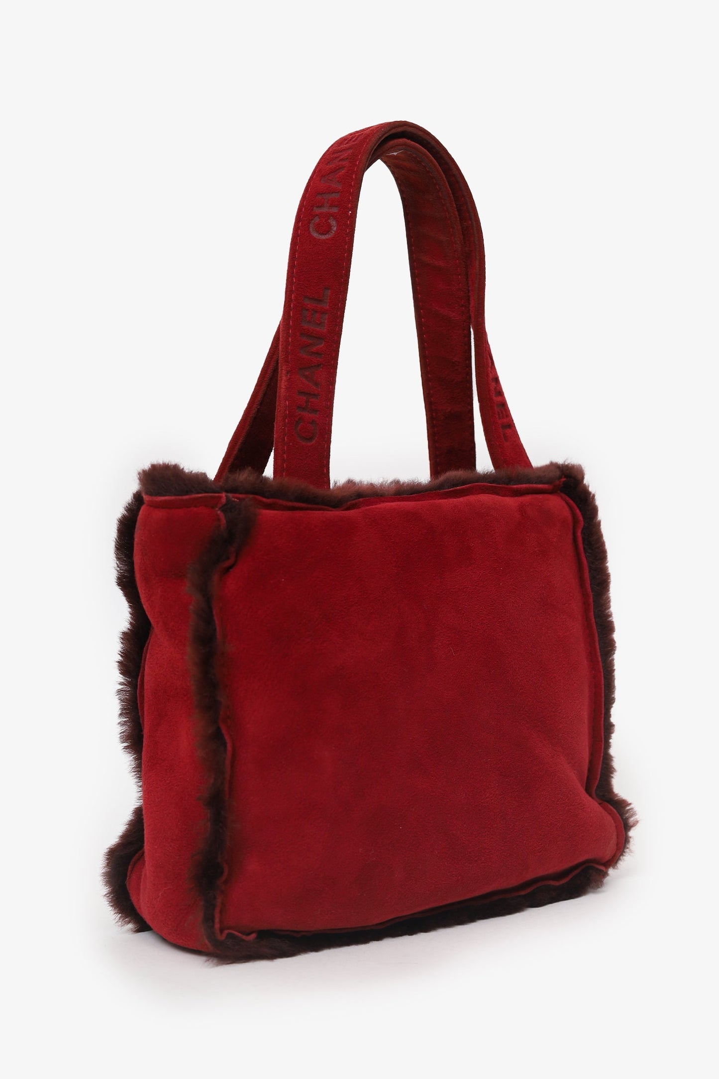 Chanel™ 1997-99 Red Suede Fur Trimmed Mini Tote