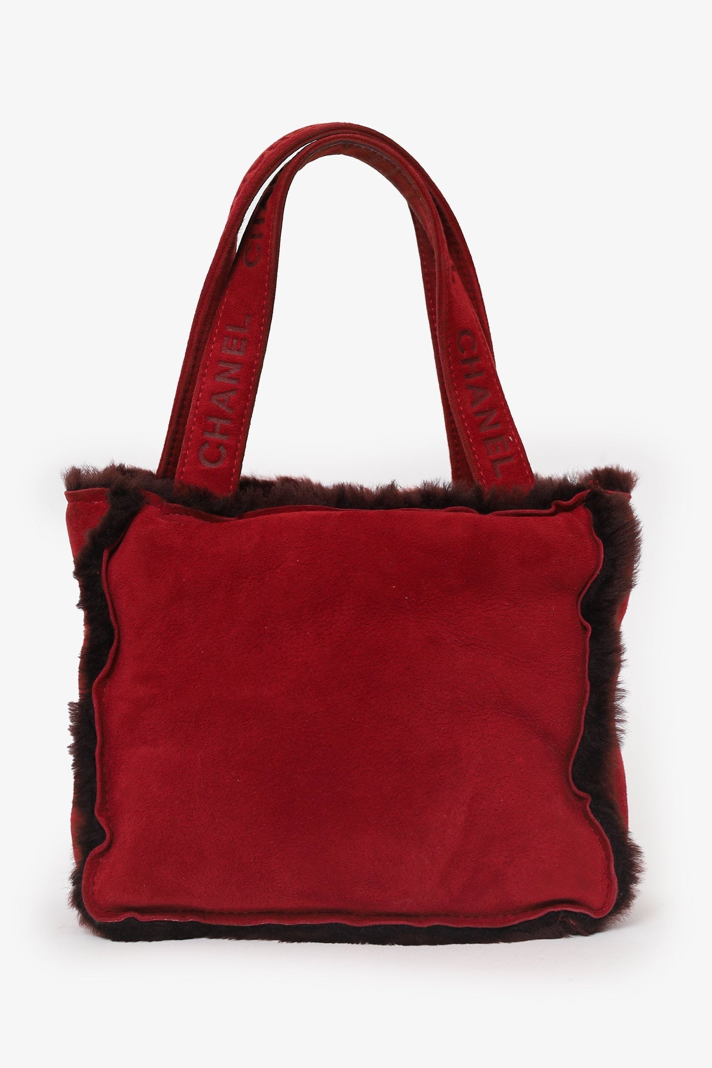 Chanel™ 1997-99 Red Suede Fur Trimmed Mini Tote