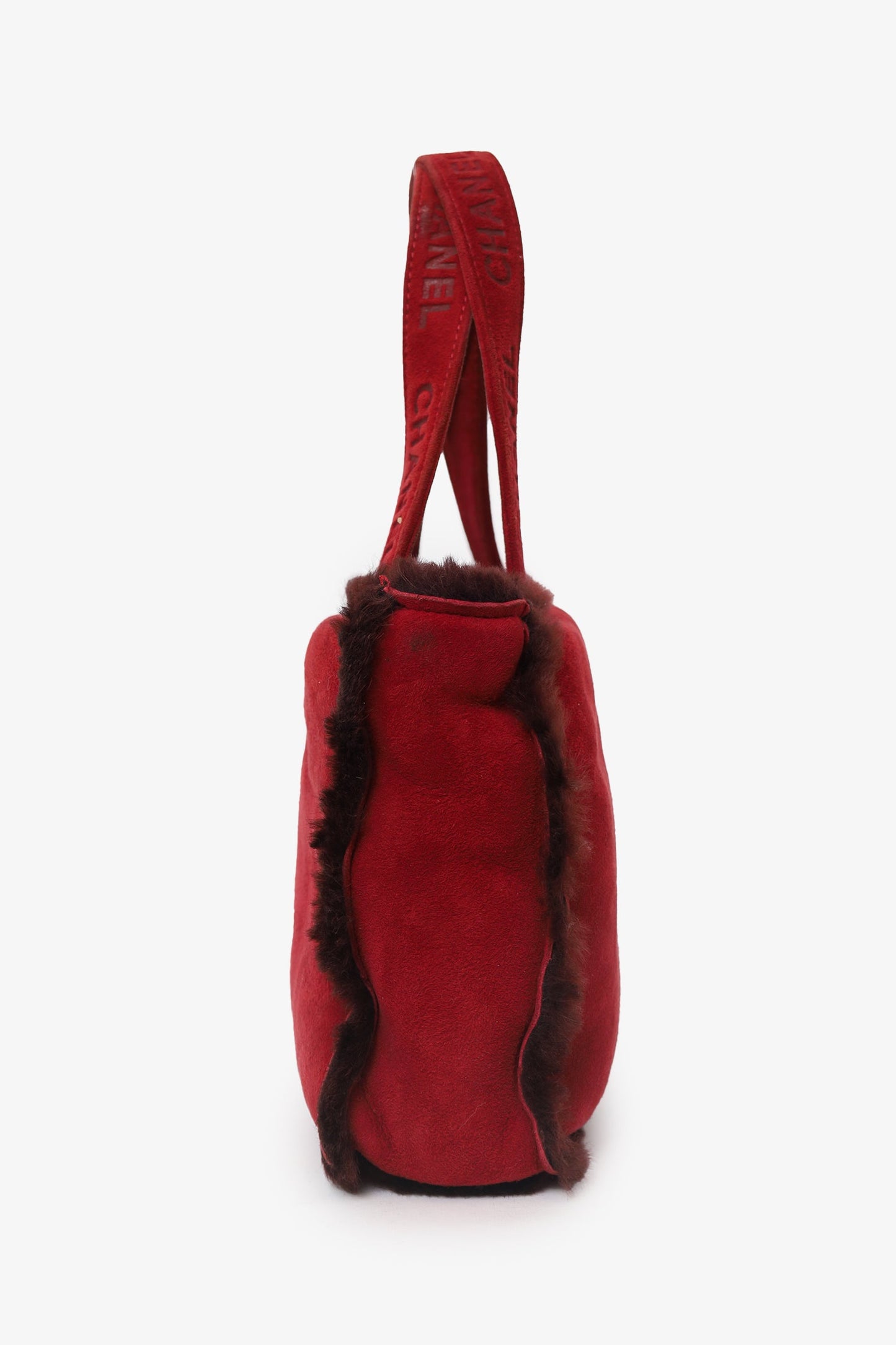 Chanel™ 1997-99 Red Suede Fur Trimmed Mini Tote