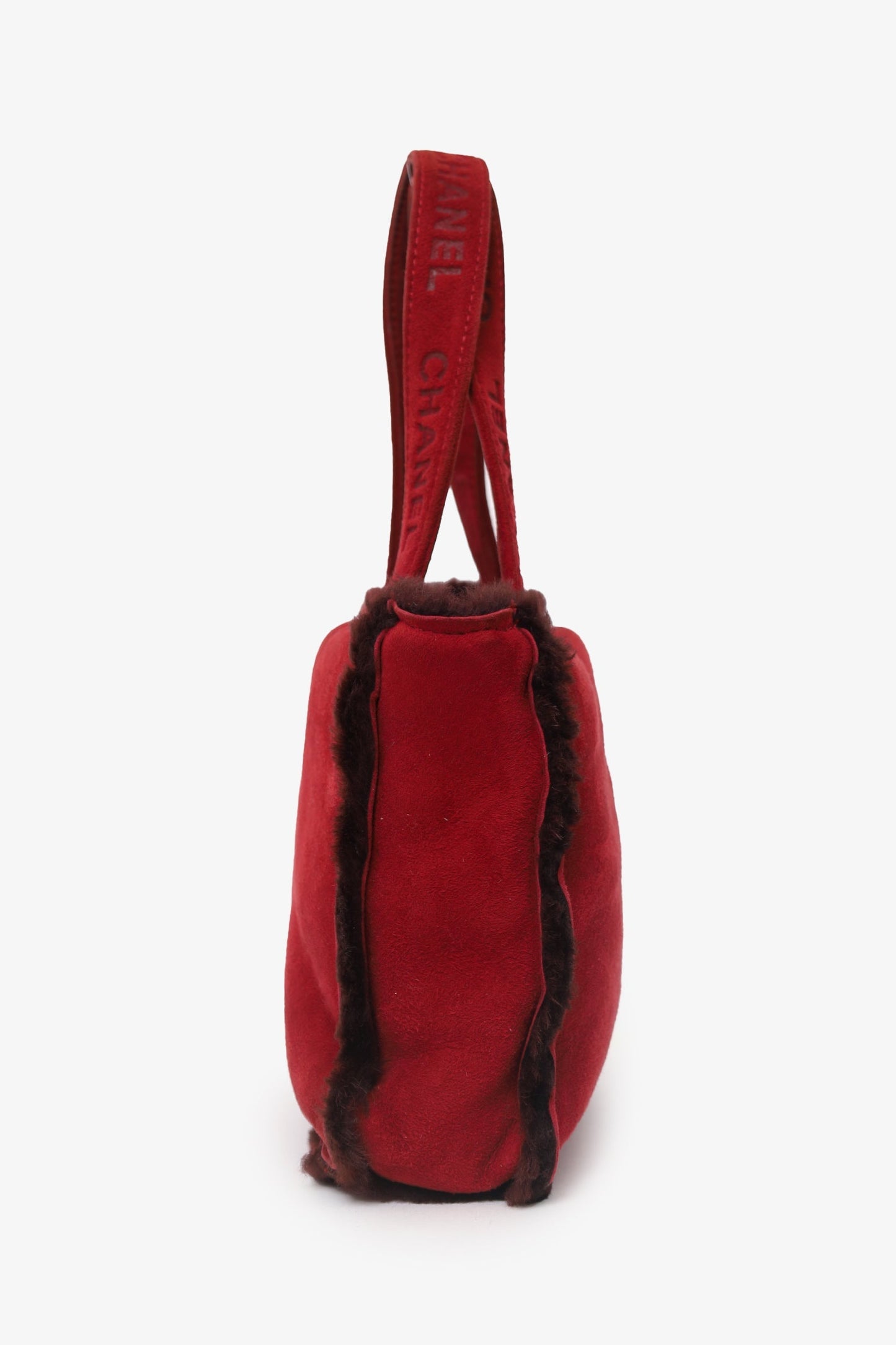 Chanel™ 1997-99 Red Suede Fur Trimmed Mini Tote