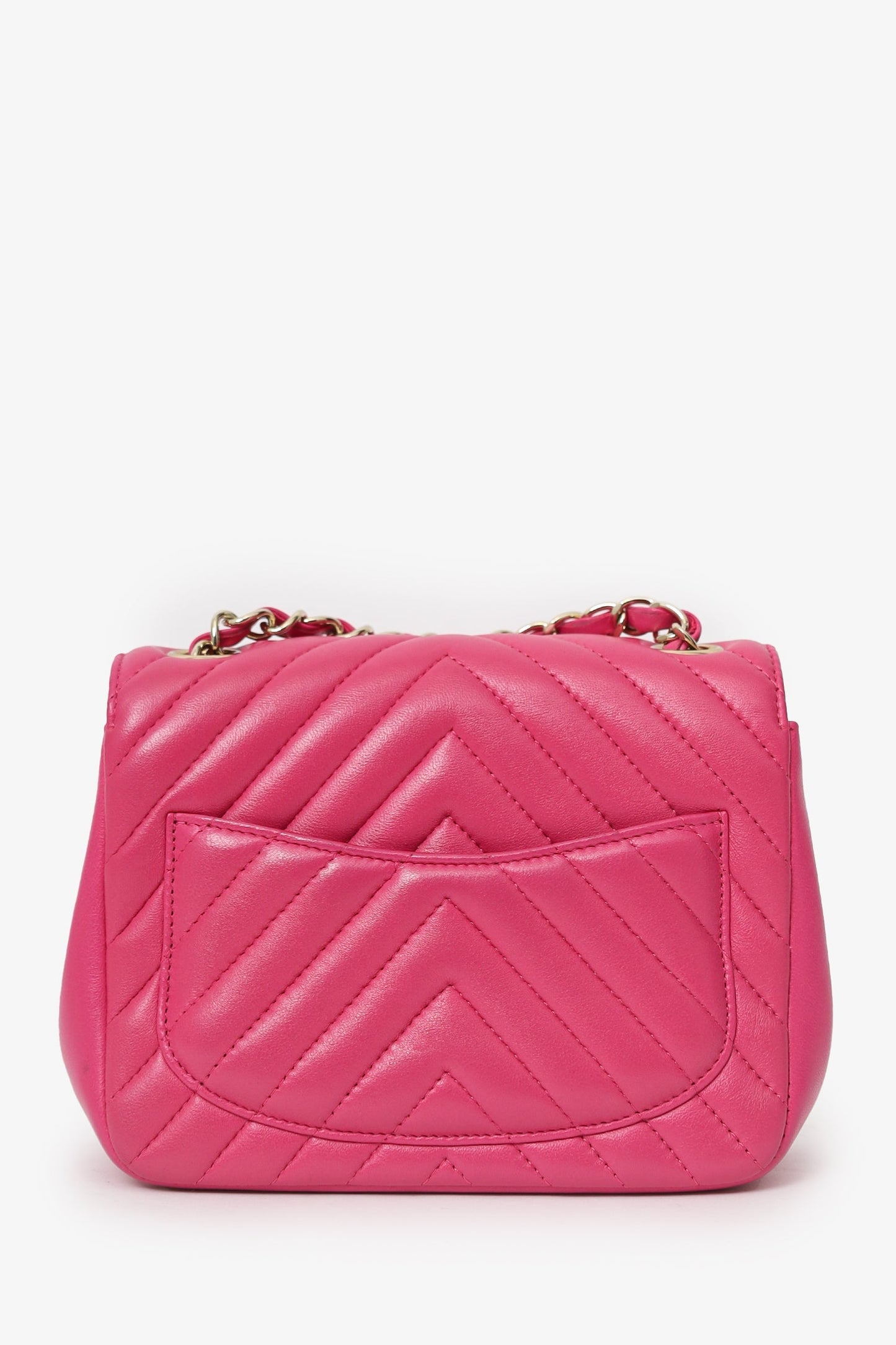 Chanel™ 2017/18 Pink Leather Chevron Mini Square Flap Bag