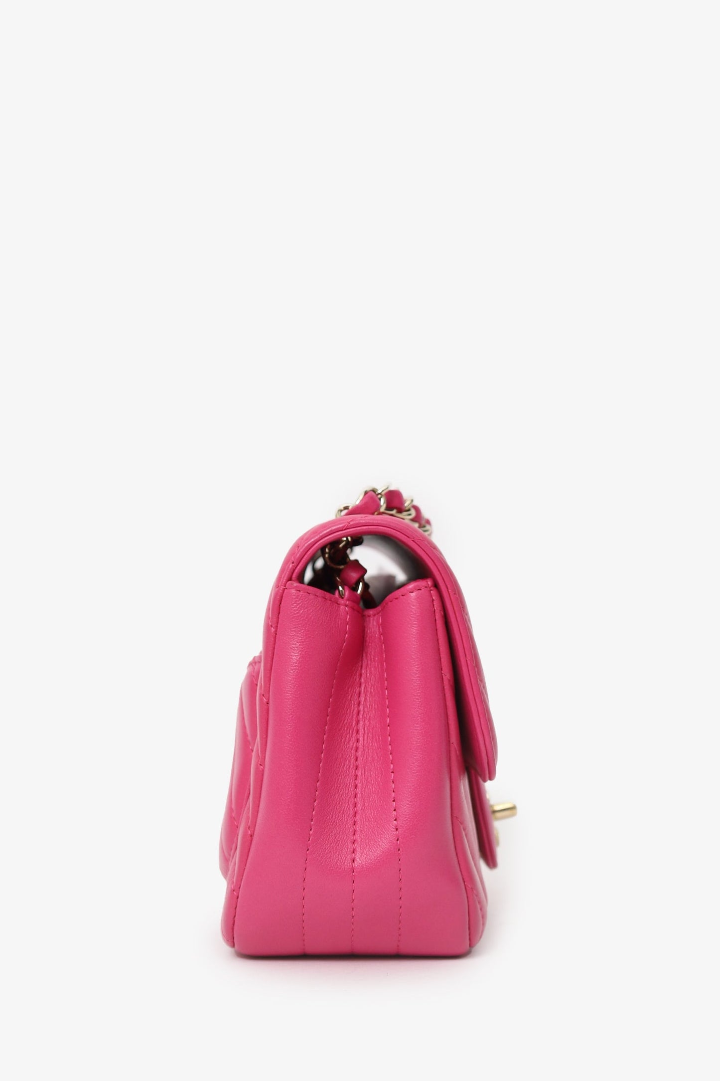 Chanel™ 2017/18 Pink Leather Chevron Mini Square Flap Bag