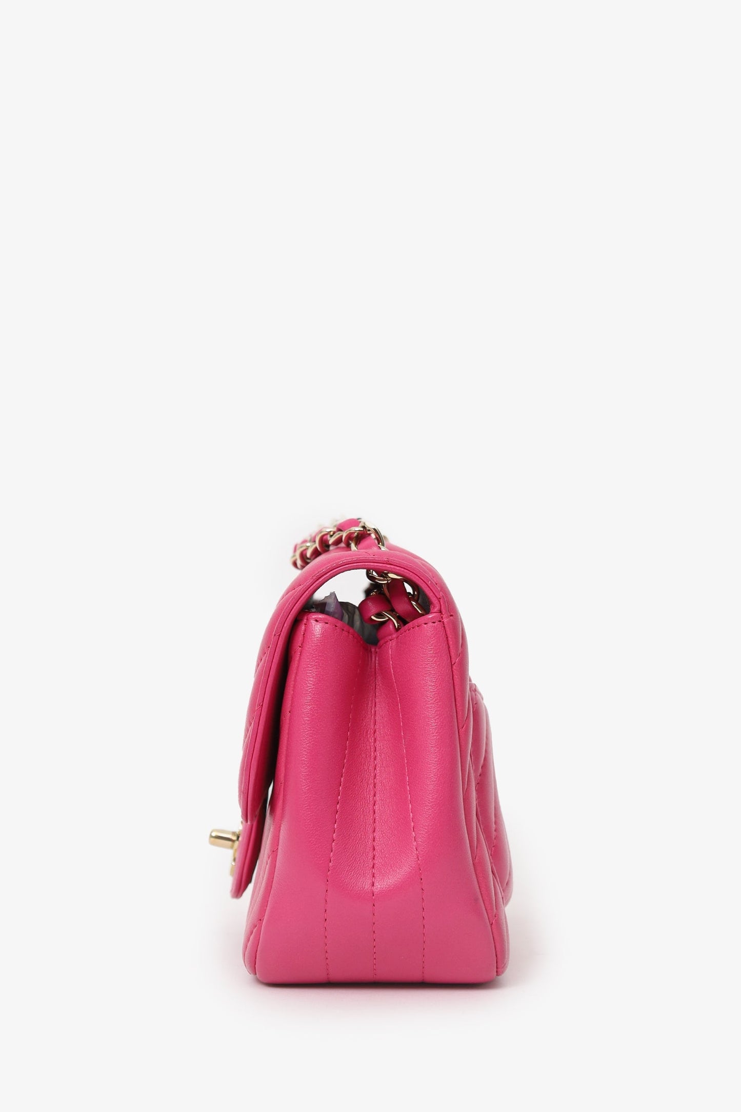 Chanel™ 2017/18 Pink Leather Chevron Mini Square Flap Bag