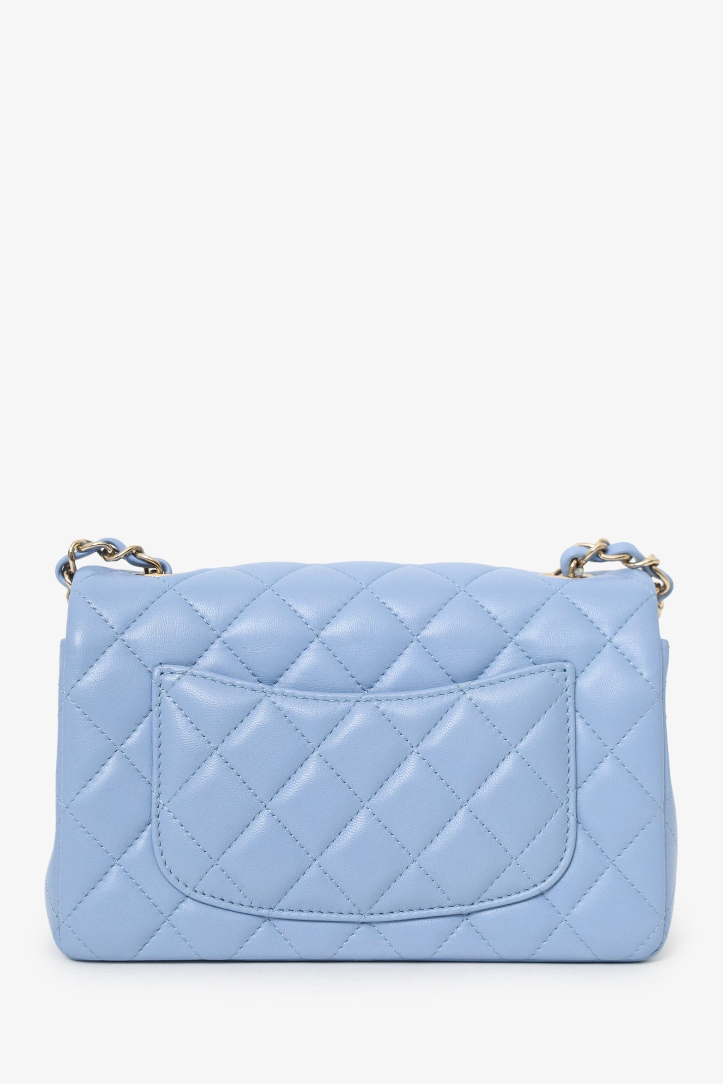 Chanel™ 2020 Sky Blue Leather Quilted Mini Rectangle Flap Bag