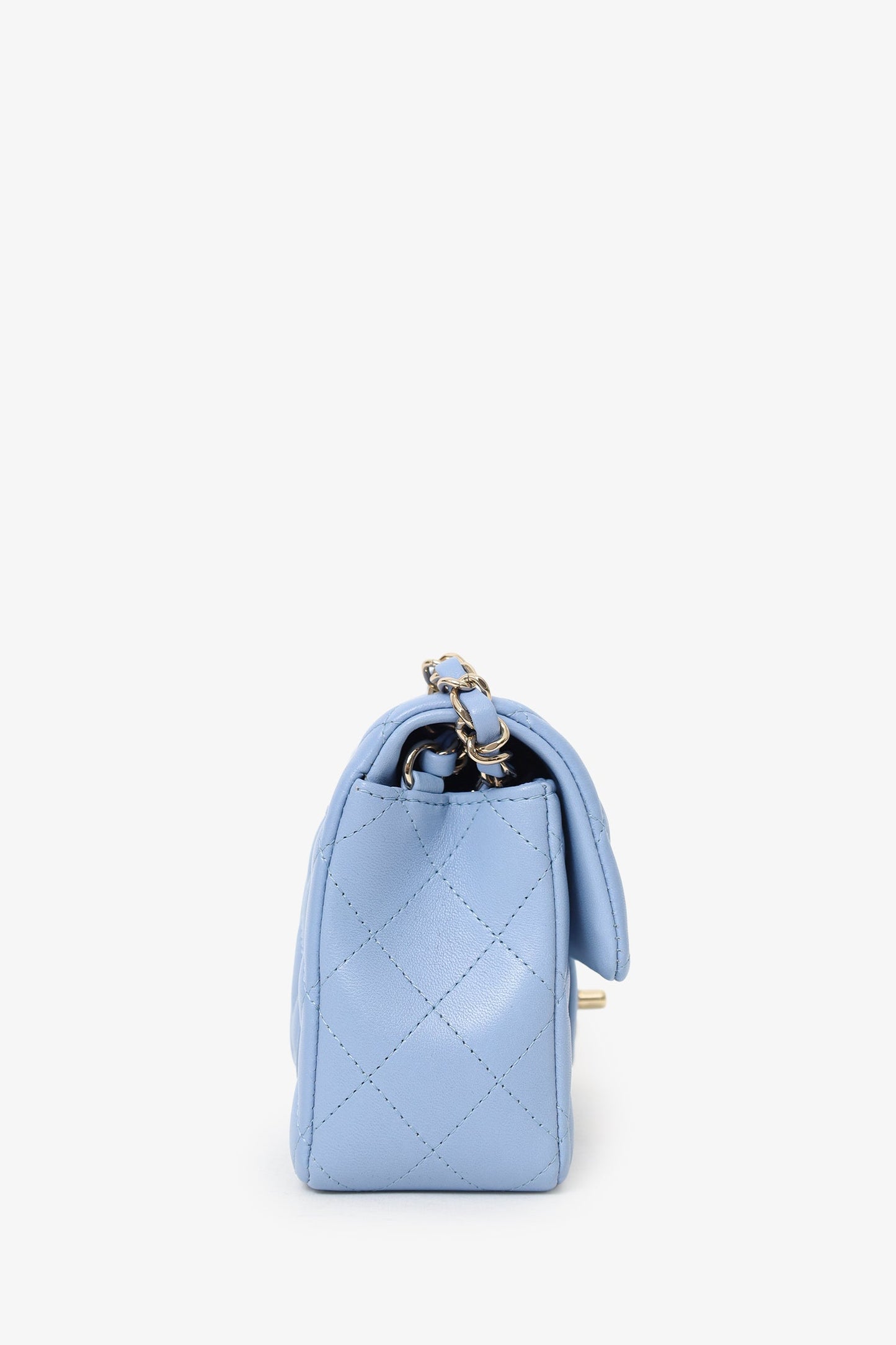 Chanel™ 2020 Sky Blue Leather Quilted Mini Rectangle Flap Bag