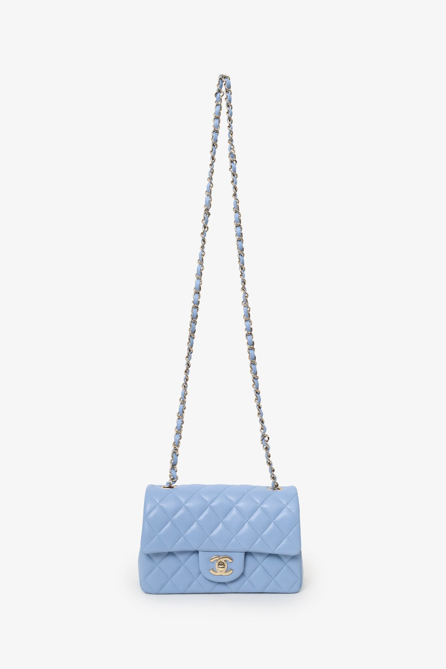 Chanel™ 2020 Sky Blue Leather Quilted Mini Rectangle Flap Bag