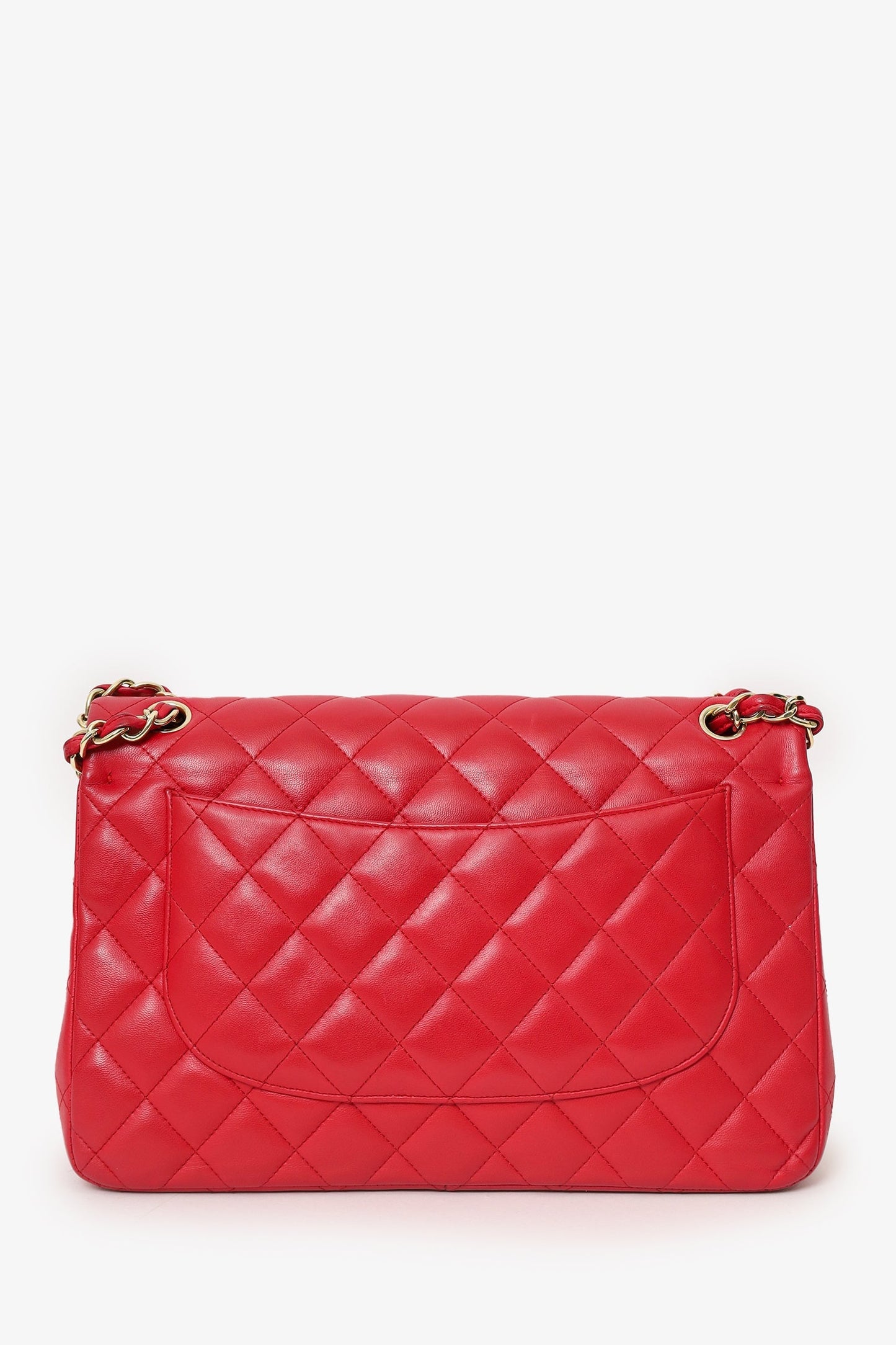 Chanel™ 2015-16 Red Lambskin Quilted Classic Jumbo Flap Bag
