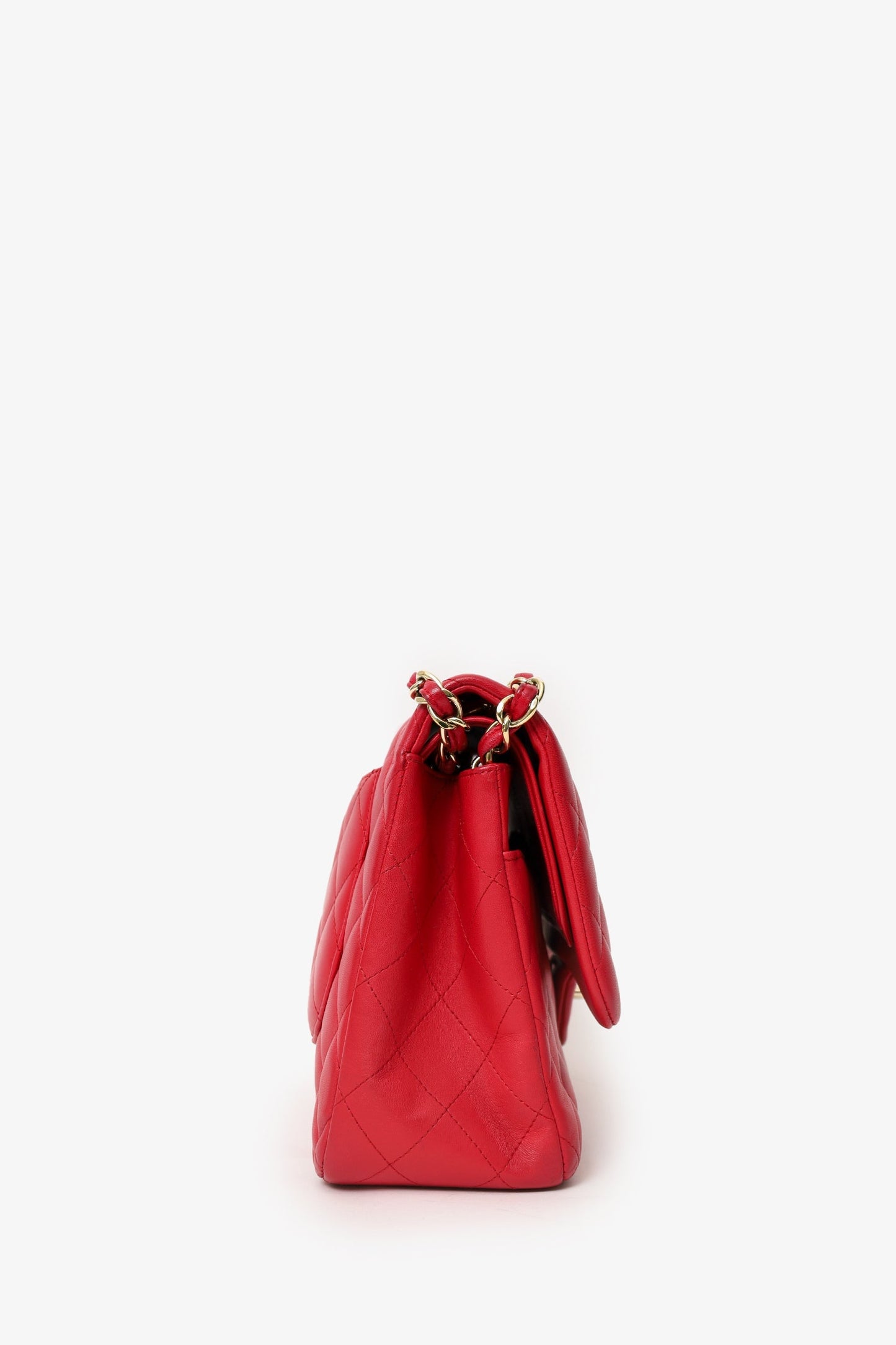 Chanel™ 2015-16 Red Lambskin Quilted Classic Jumbo Flap Bag