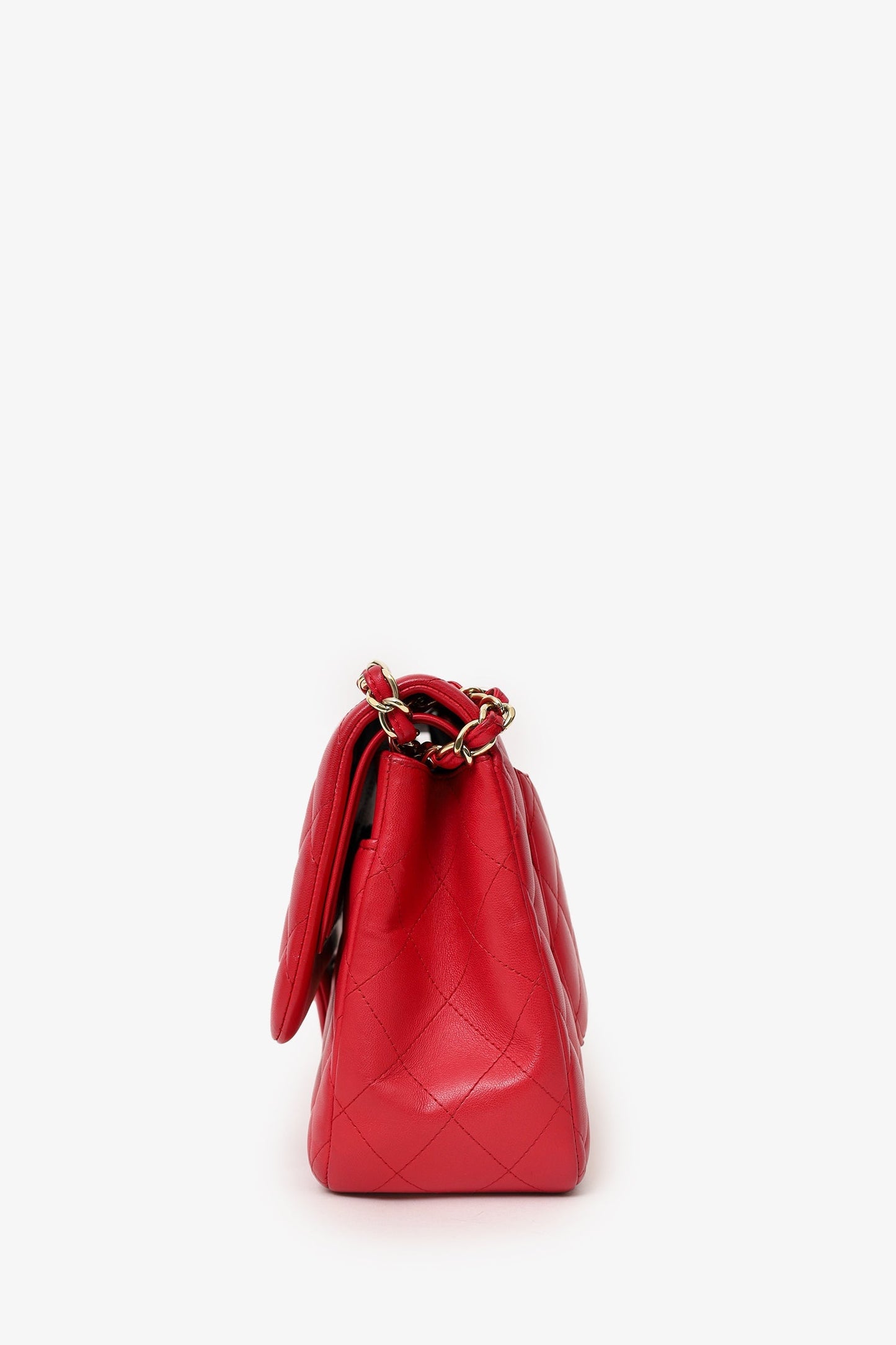 Chanel™ 2015-16 Red Lambskin Quilted Classic Jumbo Flap Bag