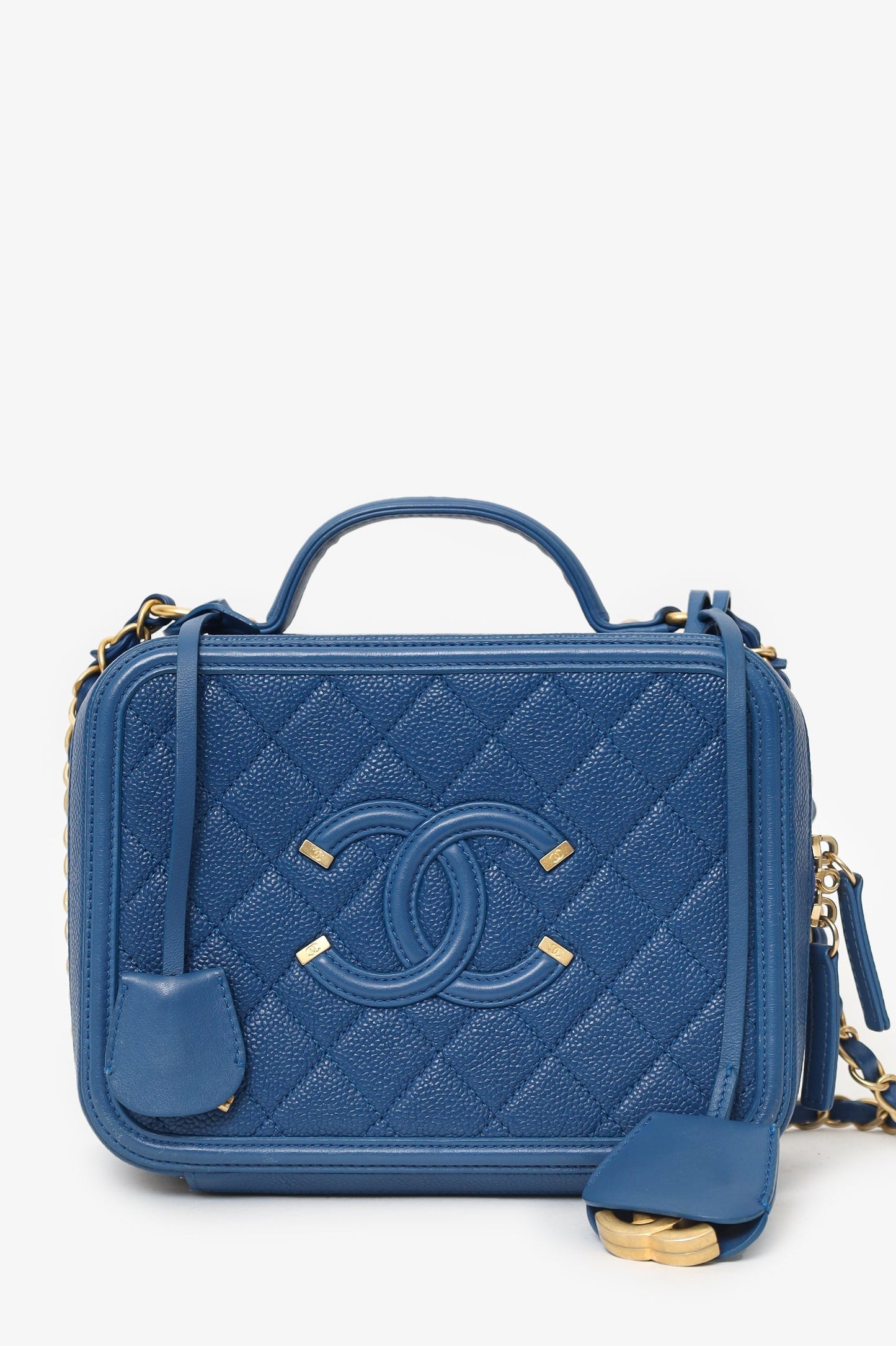 Chanel™ 2019 Blue Caviar Quilted Small CC Filigree Vanity Case