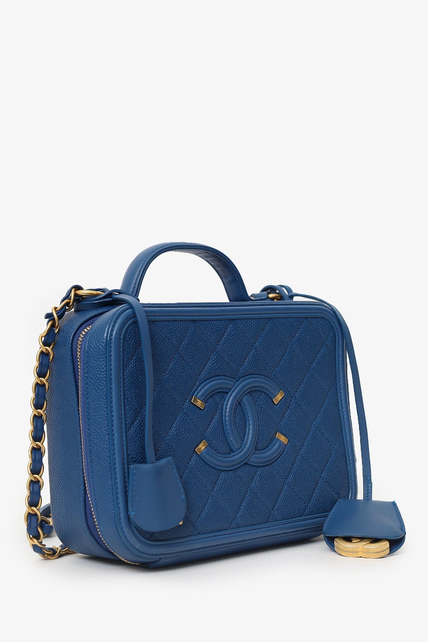 Chanel™ 2019 Blue Caviar Quilted Small CC Filigree Vanity Case