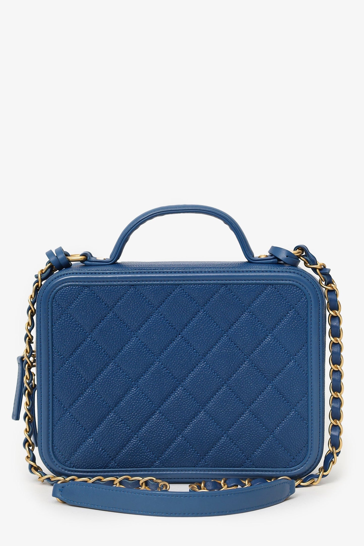 Chanel™ 2019 Blue Caviar Quilted Small CC Filigree Vanity Case