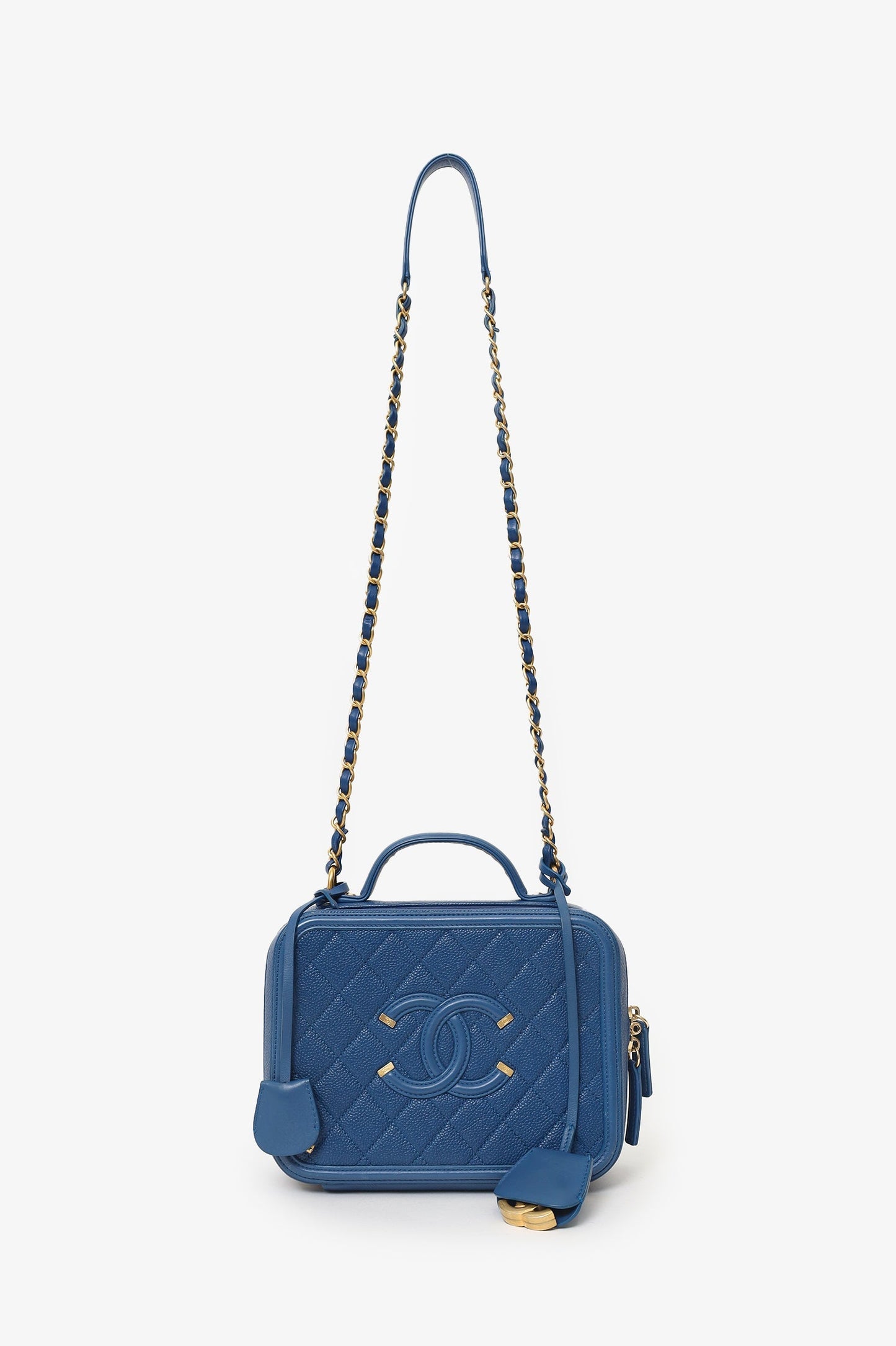 Chanel™ 2019 Blue Caviar Quilted Small CC Filigree Vanity Case