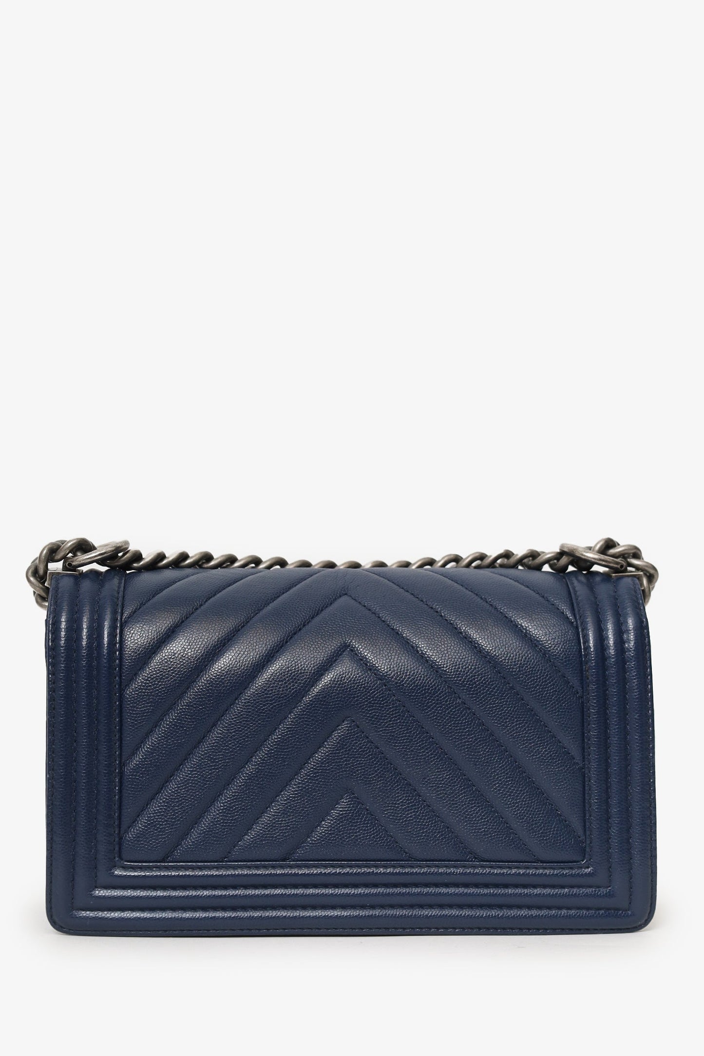 Chanel™ 2017-18 Navy Caviar Chevron Medium Boy Bag