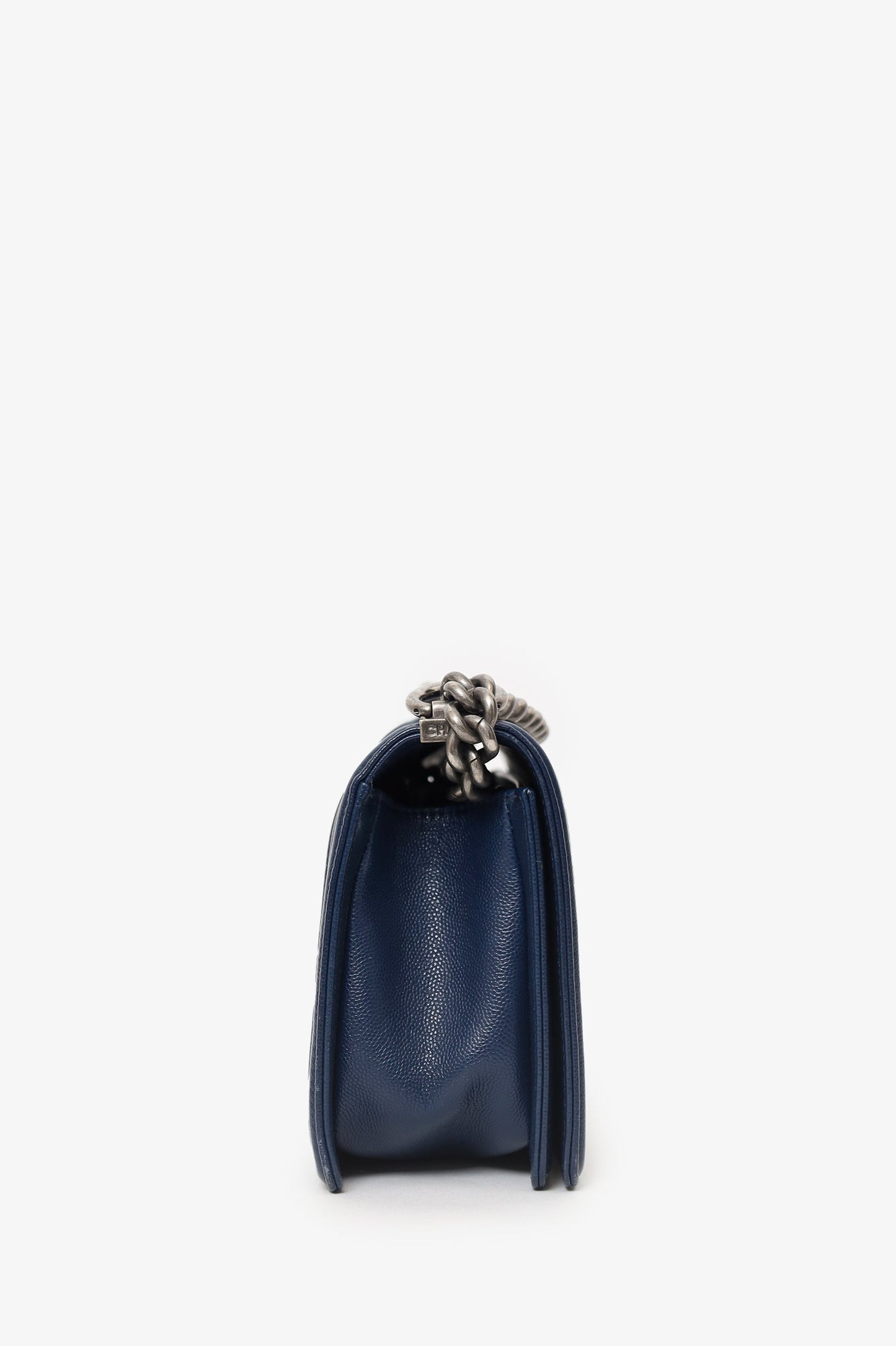 Chanel™ 2017-18 Navy Caviar Chevron Medium Boy Bag
