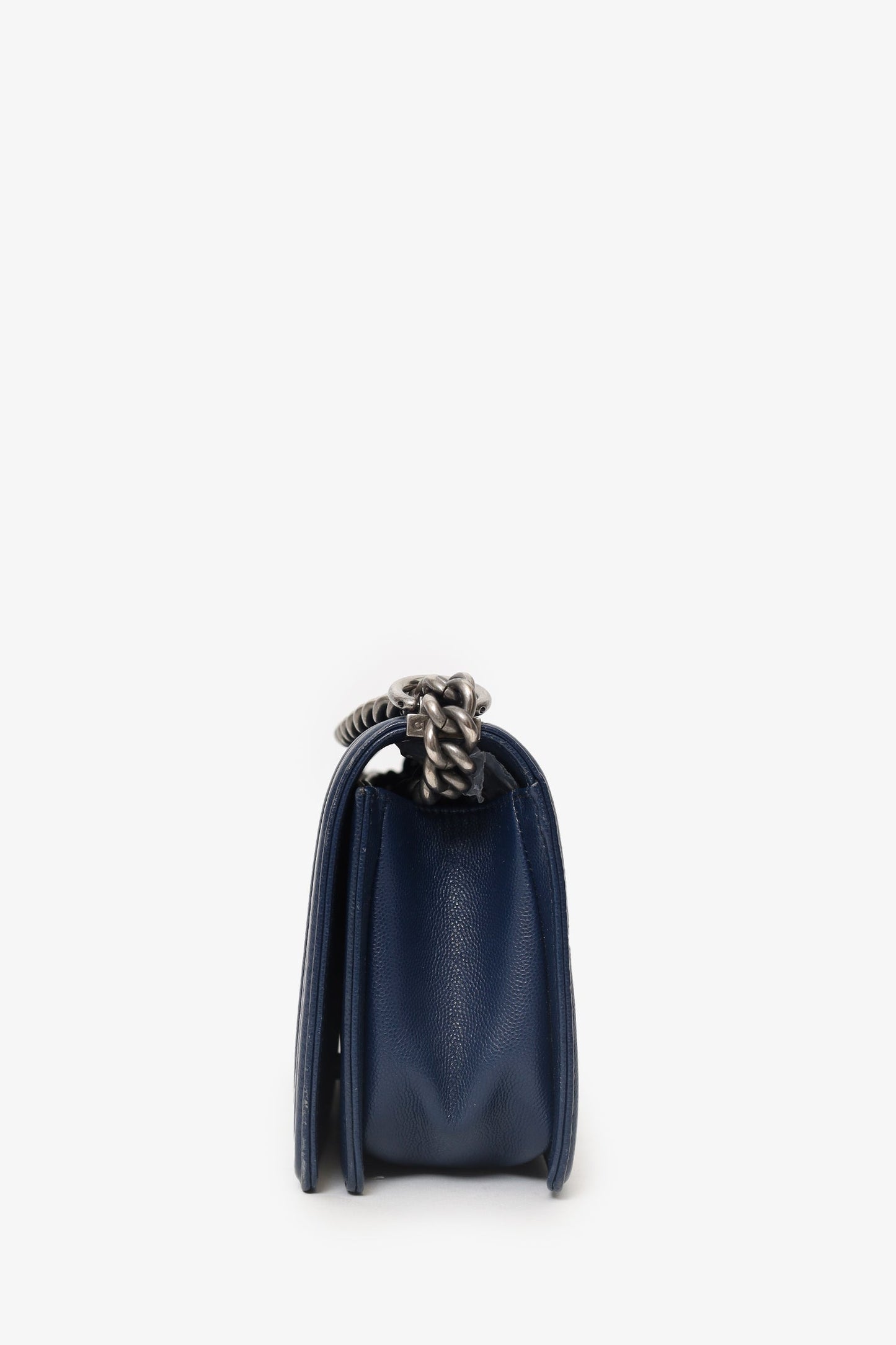 Chanel™ 2017-18 Navy Caviar Chevron Medium Boy Bag