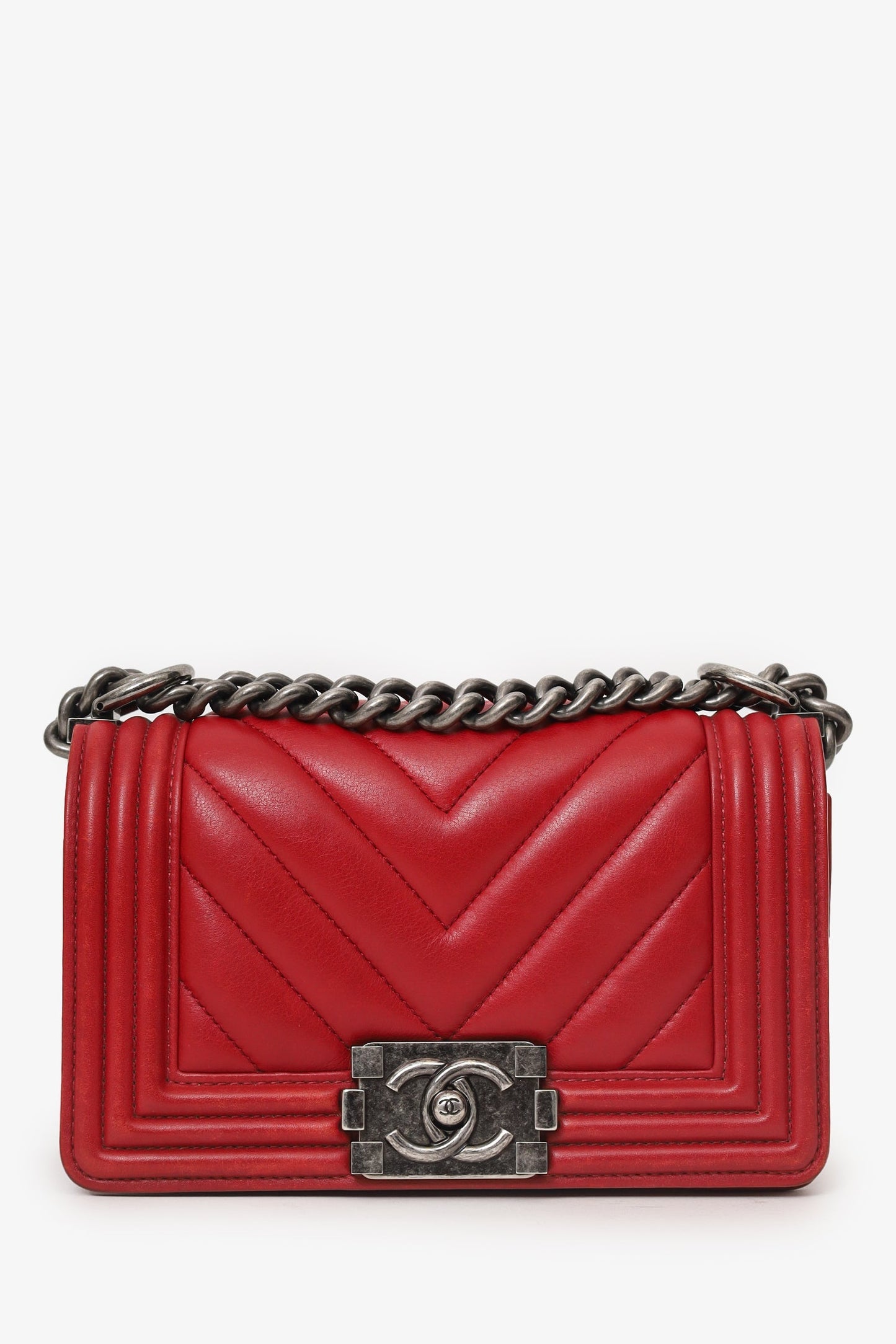 Chanel™ 2016 Red Lambskin Chevron Small Boy Bag