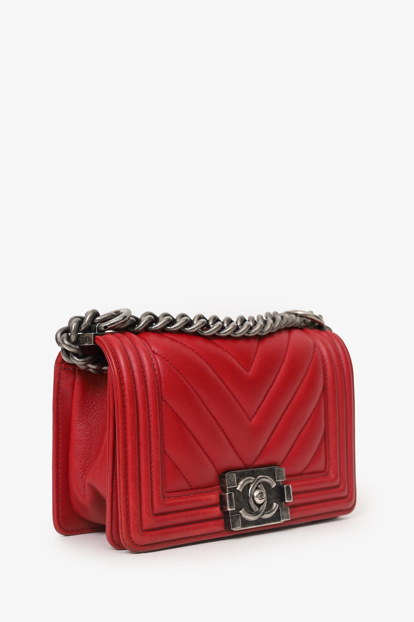 Chanel™ 2016 Red Lambskin Chevron Small Boy Bag