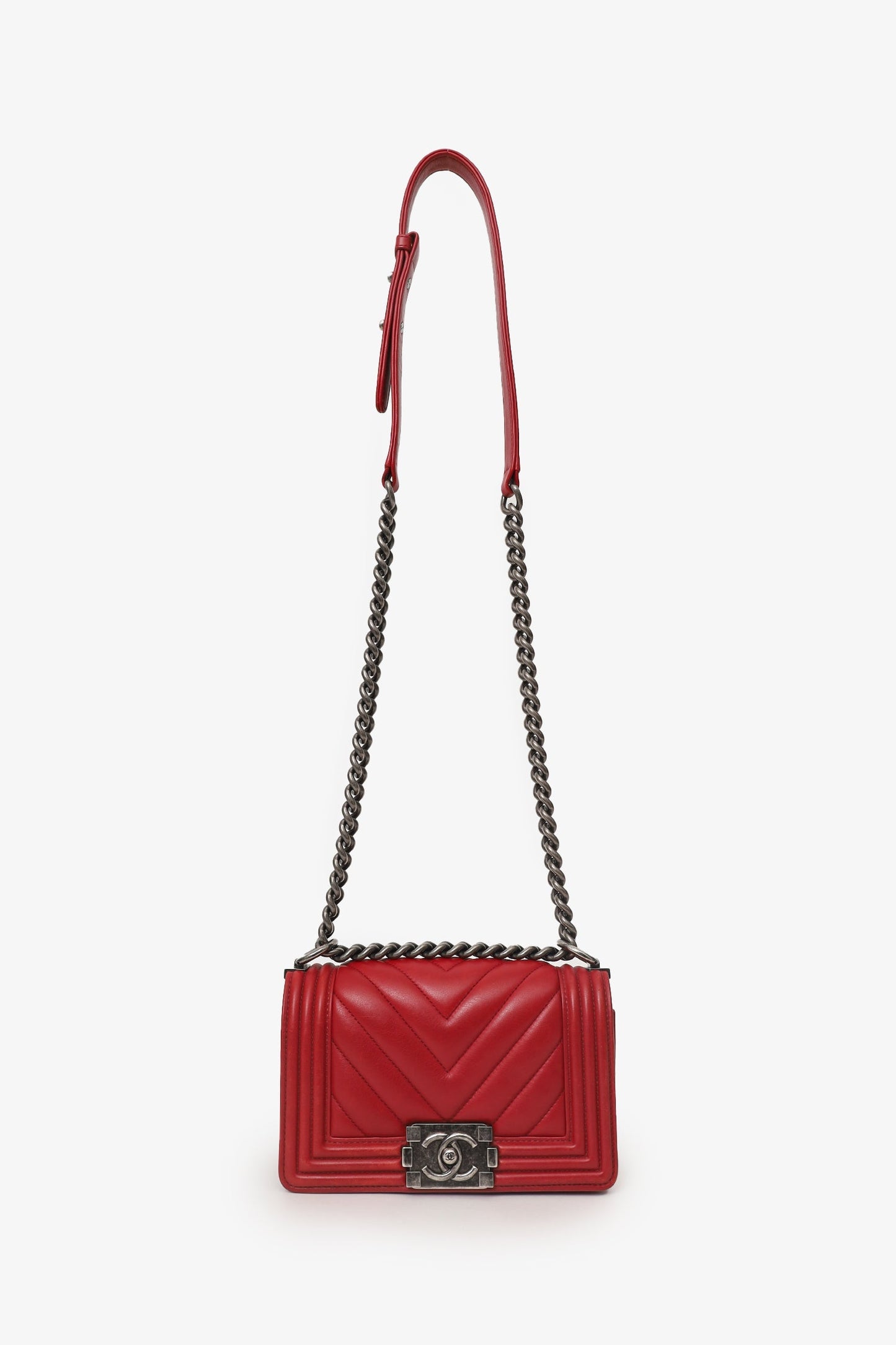 Chanel™ 2016 Red Lambskin Chevron Small Boy Bag
