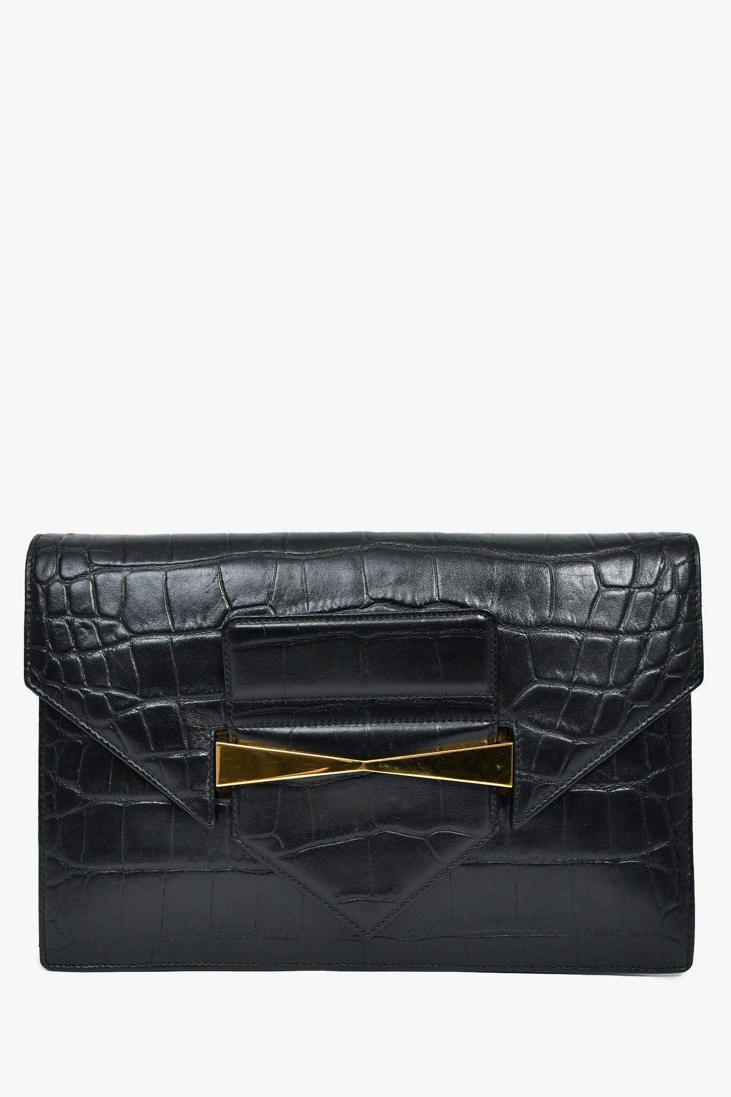 Alexander McQueen Black Croc Effect Leather Envelope Clutch