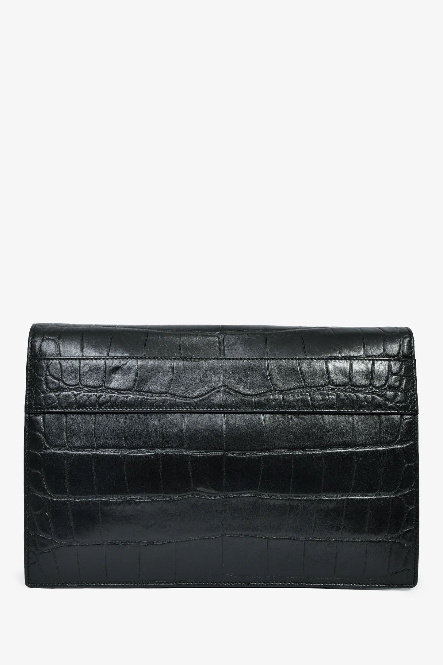 Alexander McQueen Black Croc Effect Leather Envelope Clutch