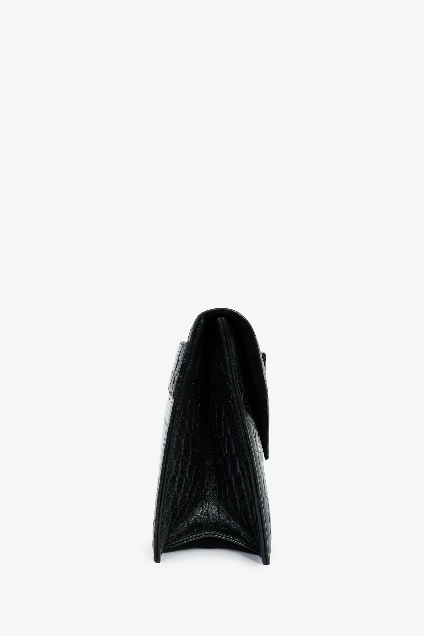Alexander McQueen Black Croc Effect Leather Envelope Clutch
