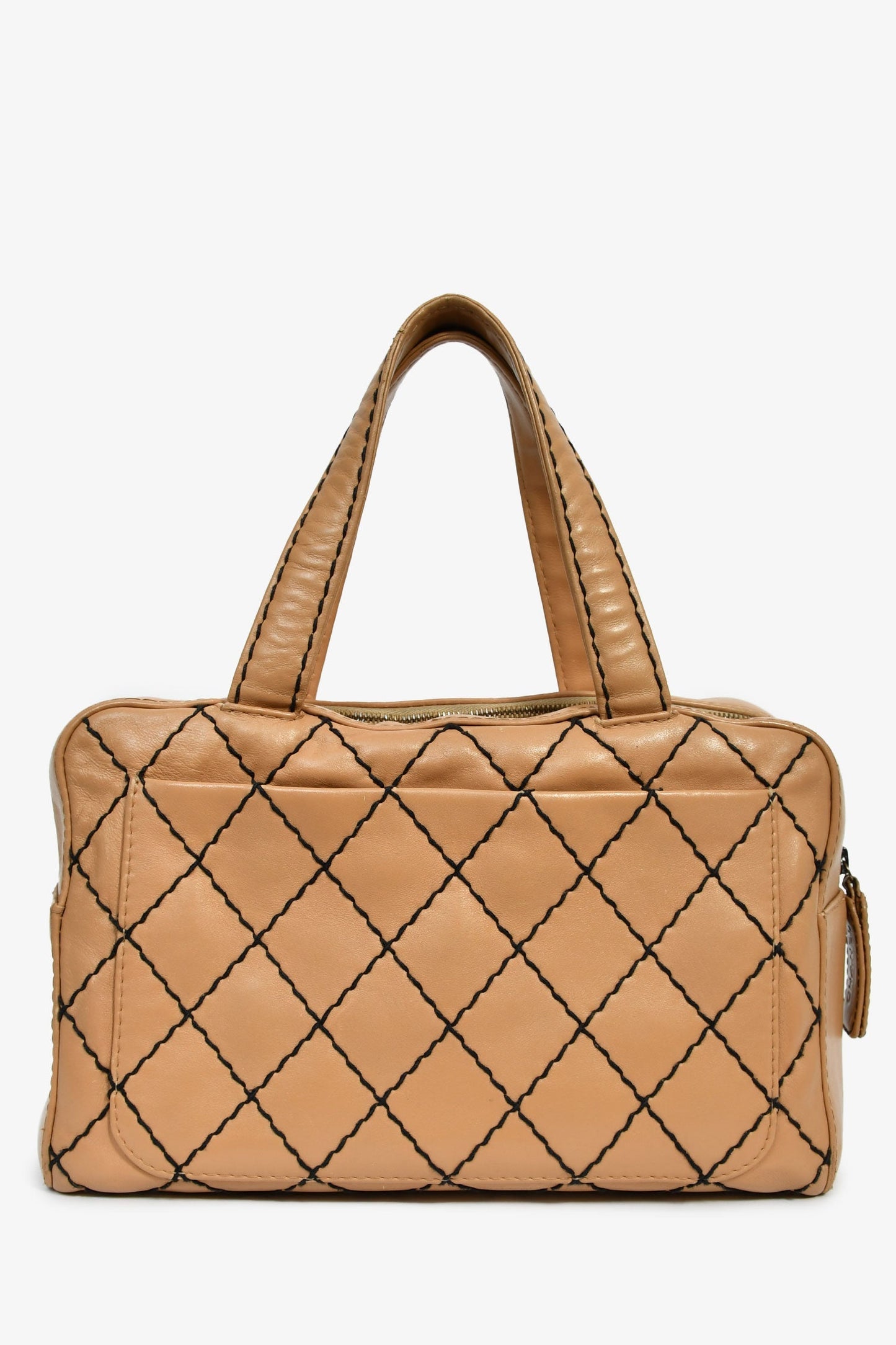 Chanel™ 2000-2002 Tan Contrast Leather Medium Boston Bag