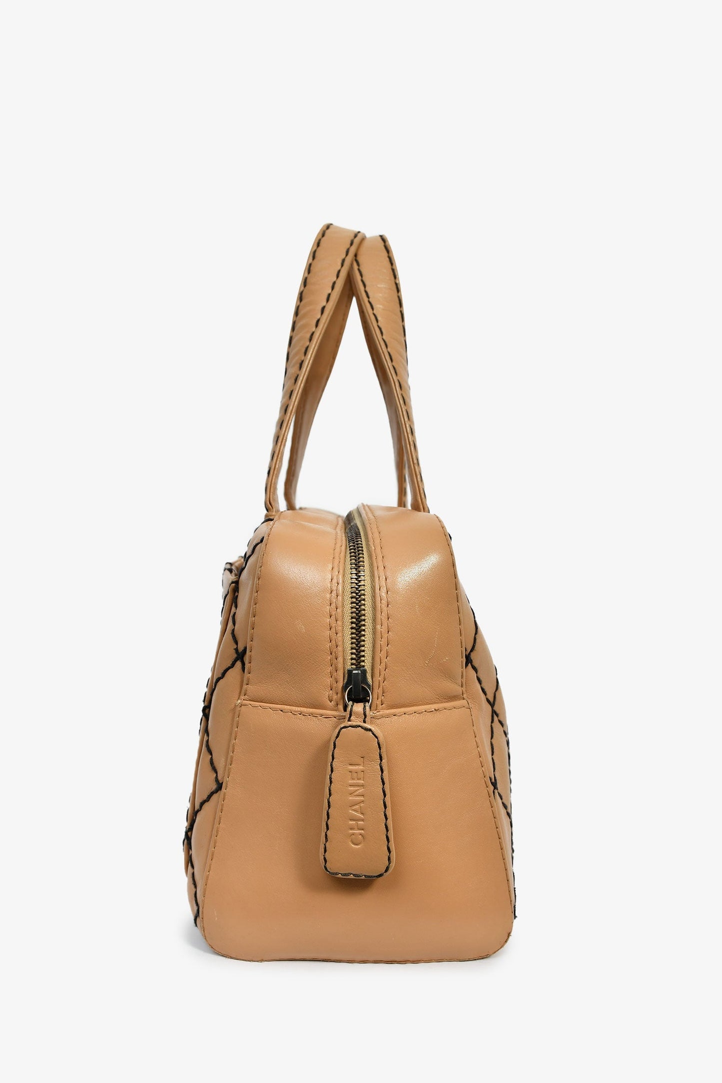 Chanel™ 2000-2002 Tan Contrast Leather Medium Boston Bag