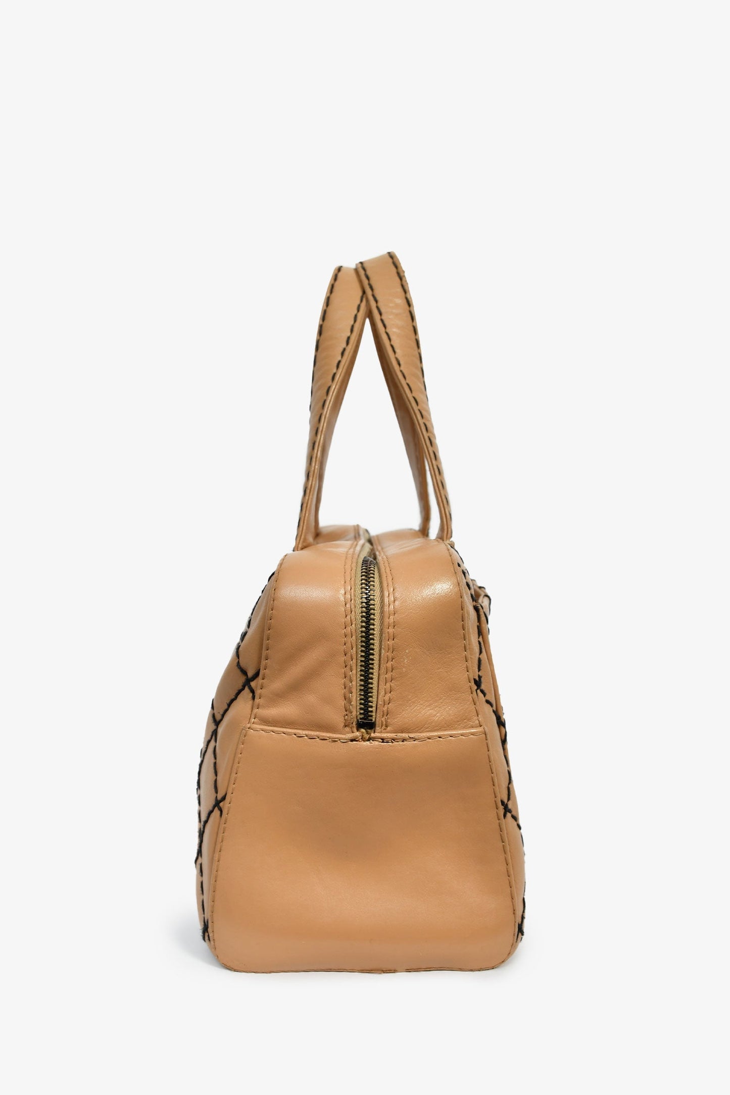 Chanel™ 2000-2002 Tan Contrast Leather Medium Boston Bag